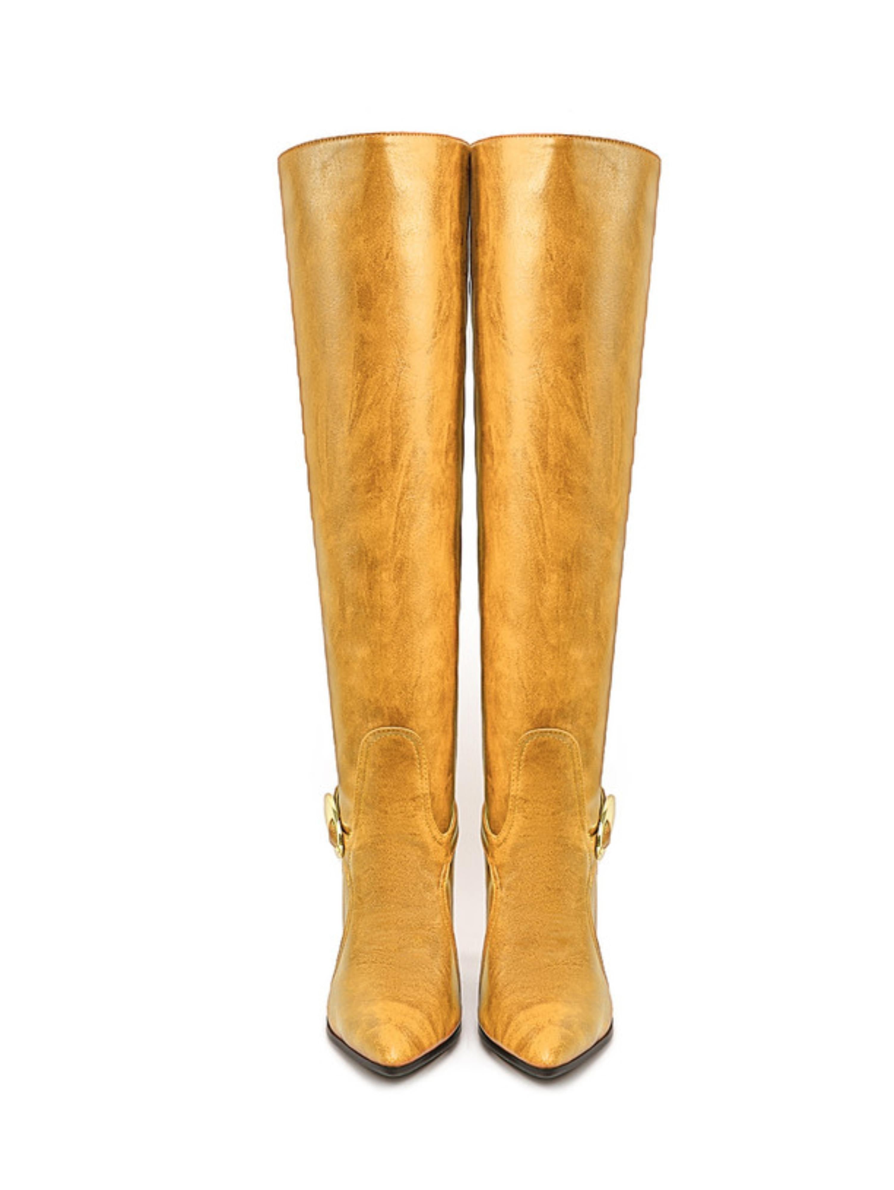 Golden Sun Kissed Yellow High-Heel Over-the-Knee Boots