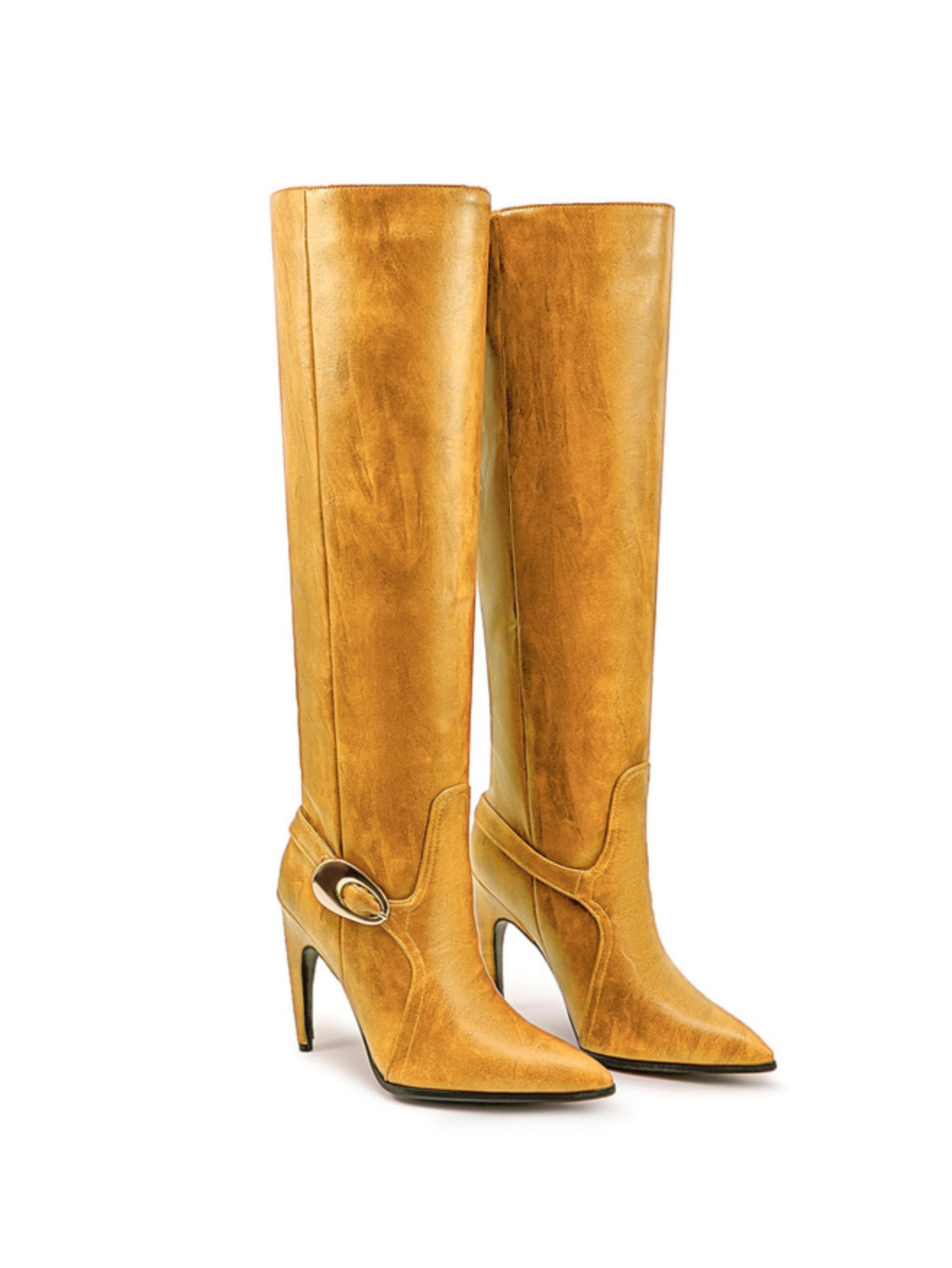 Golden Sun Kissed Yellow High-Heel Over-the-Knee Boots