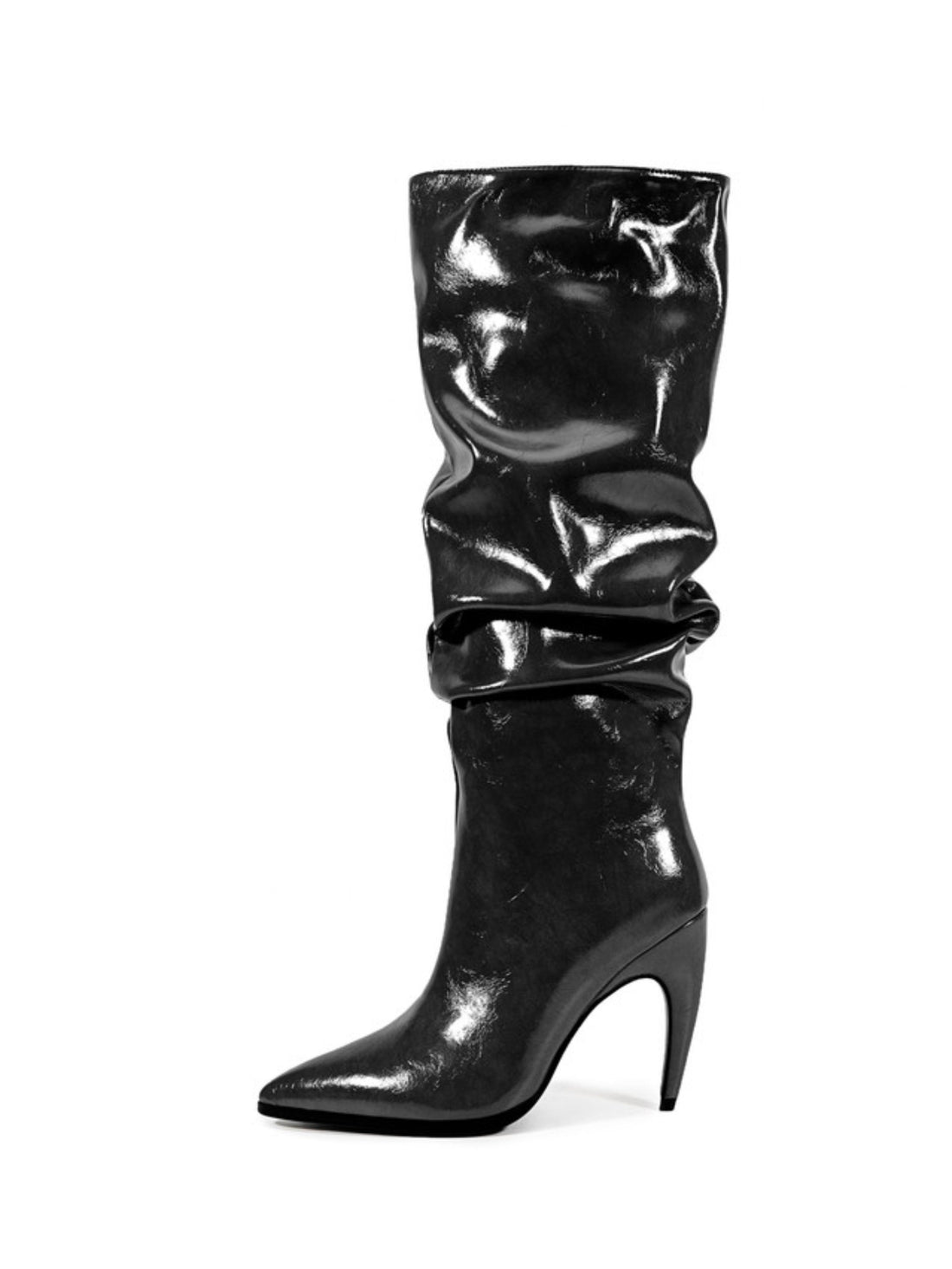 Elegant Black High-Heel Slouch Knee-High Boots