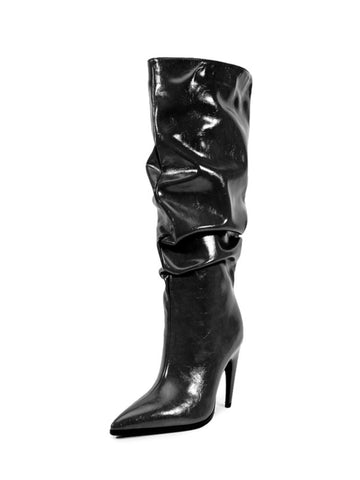 Elegant Black High-Heel Slouch Knee-High Boots