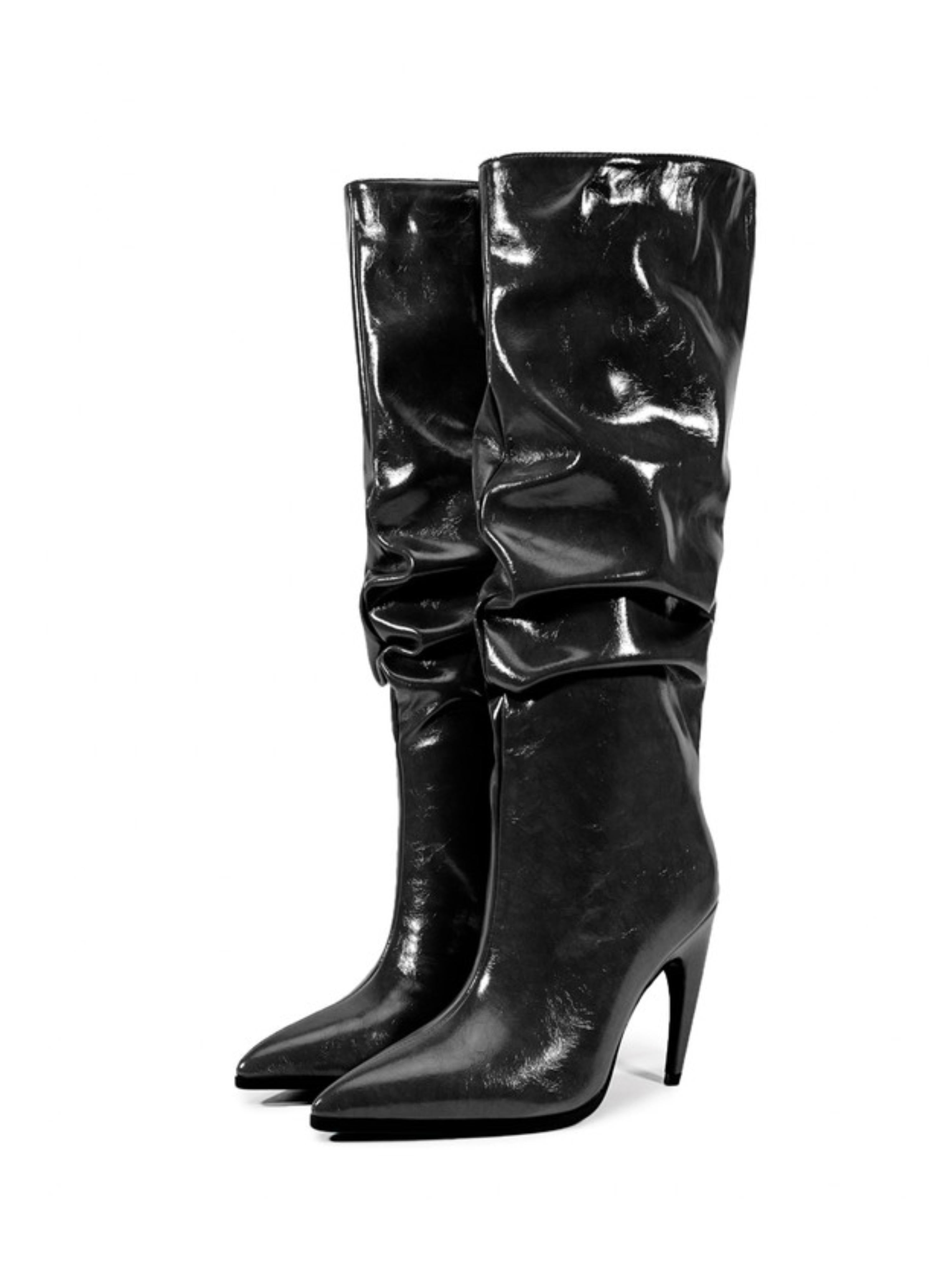 Elegant Black High-Heel Slouch Knee-High Boots