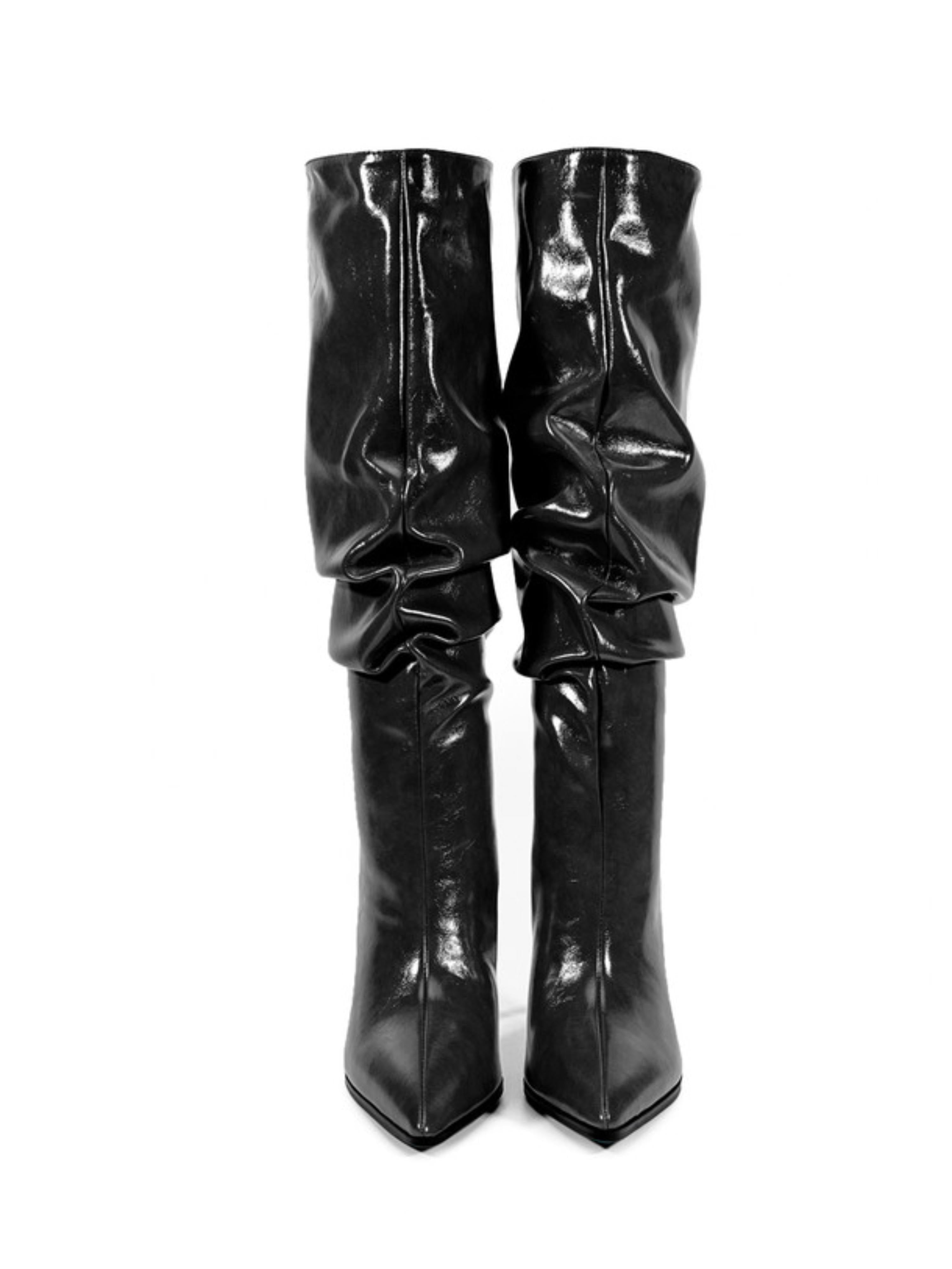 Elegant Black High-Heel Slouch Knee-High Boots