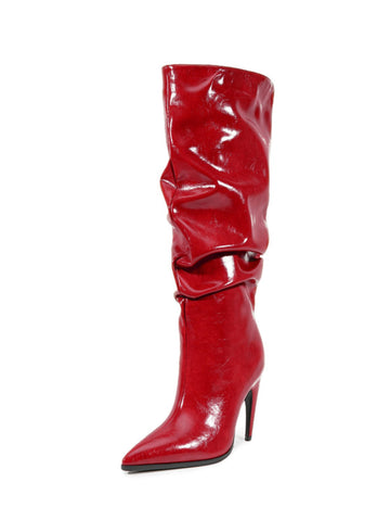 Glossy Red Slouchy High-Heel Knee-High Boots for Women