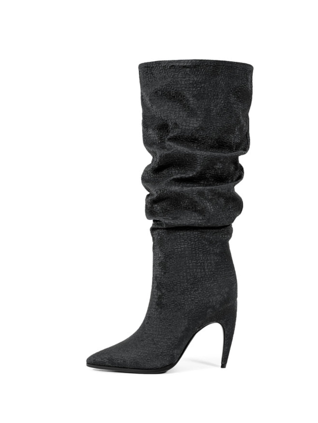 Black Slouchy High-Heel Knee-High Boots