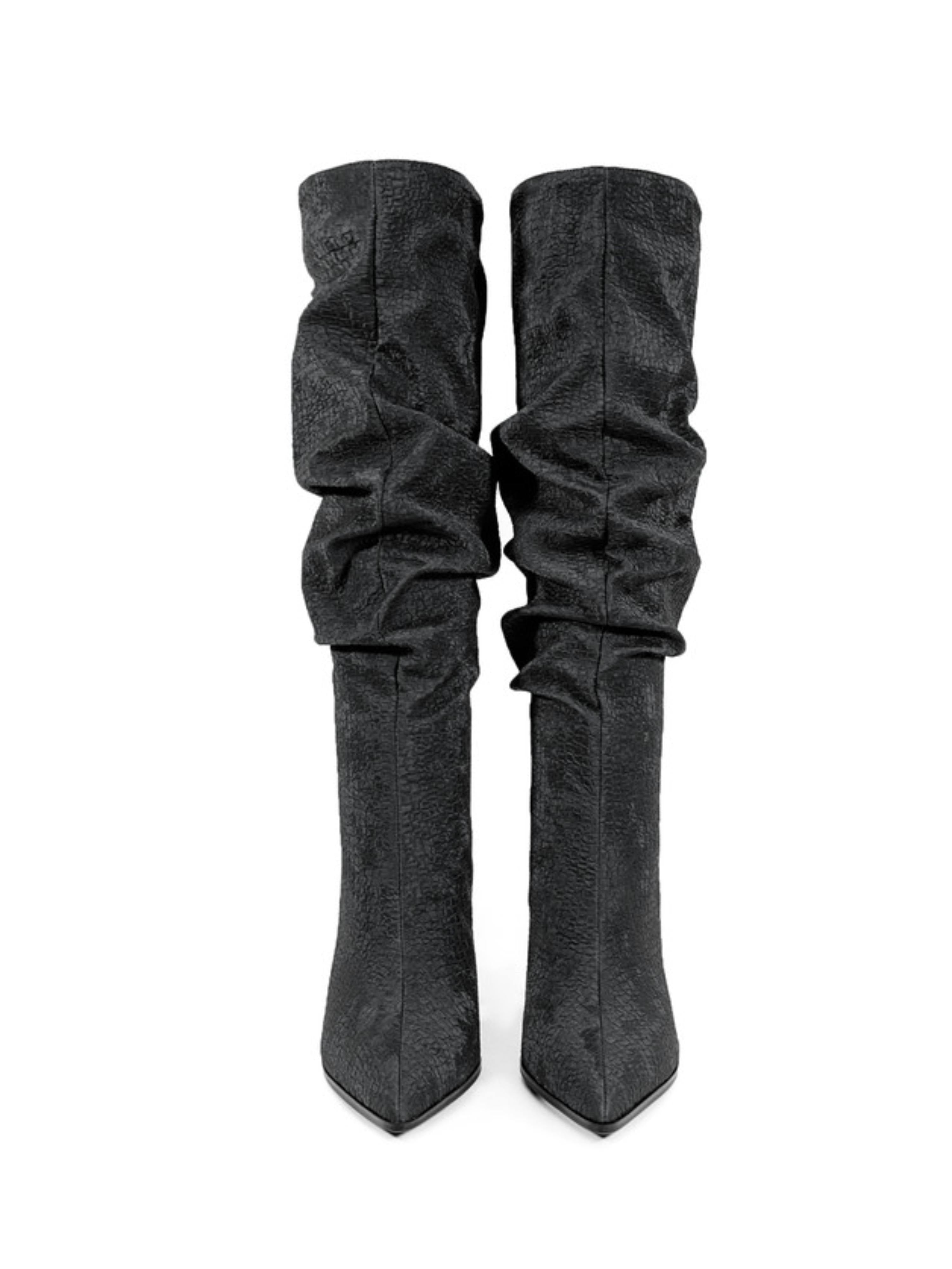 Black Slouchy High-Heel Knee-High Boots