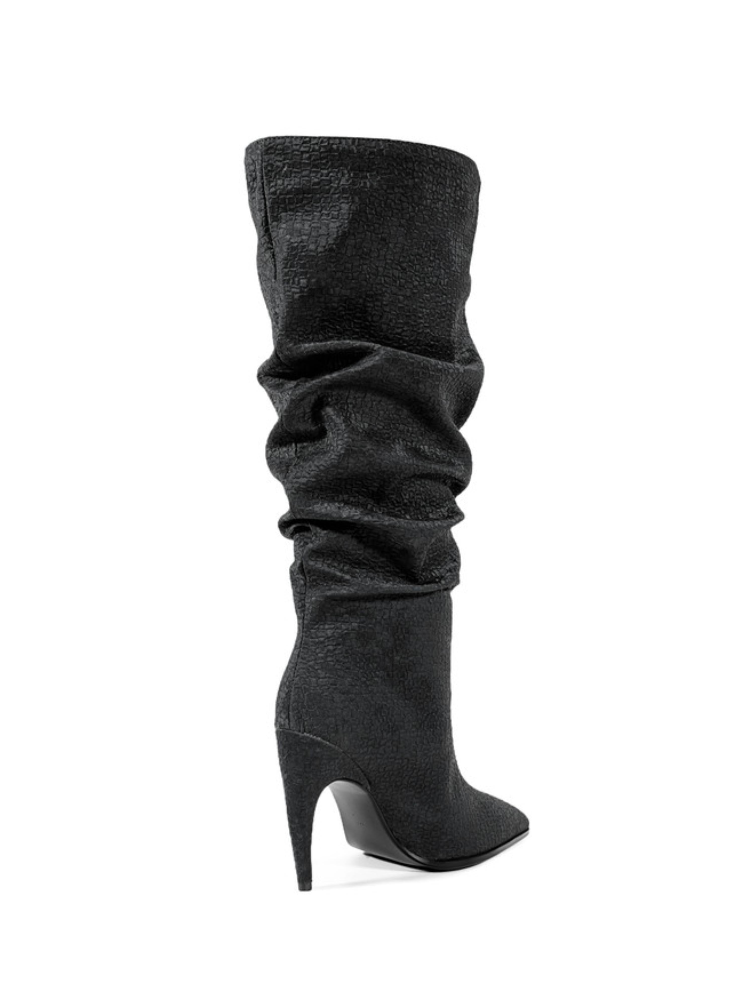 Black Slouchy High-Heel Knee-High Boots