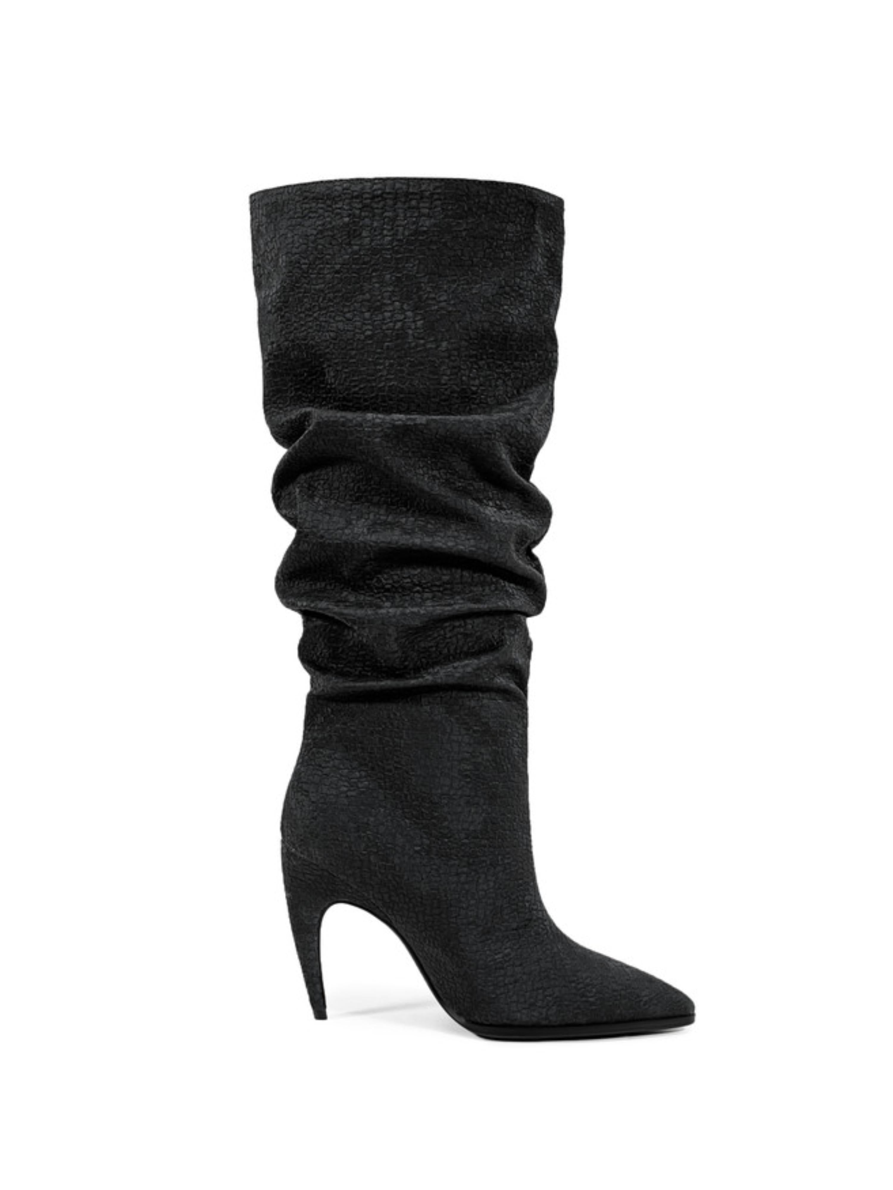 Black Slouchy High-Heel Knee-High Boots