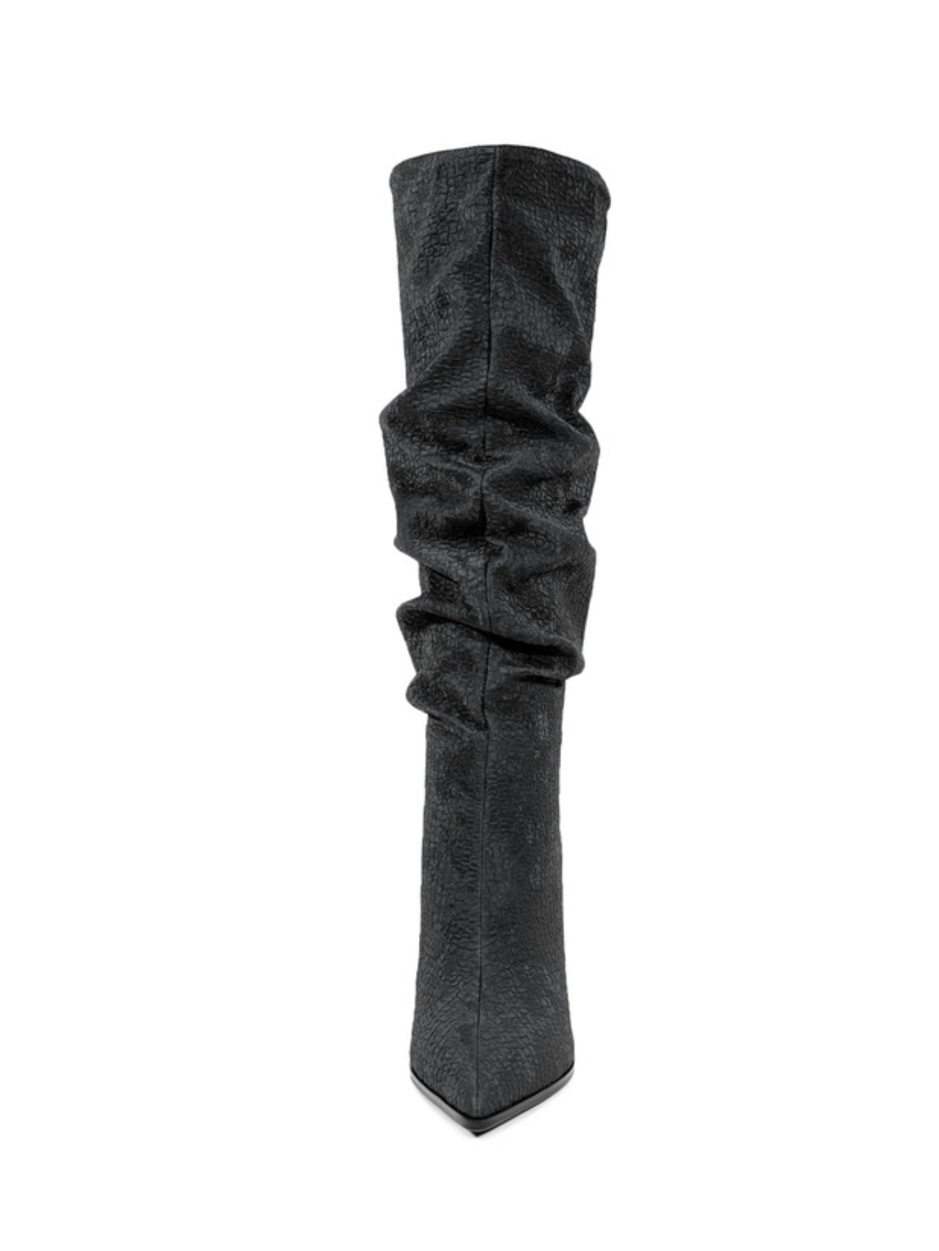 Black Slouchy High-Heel Knee-High Boots