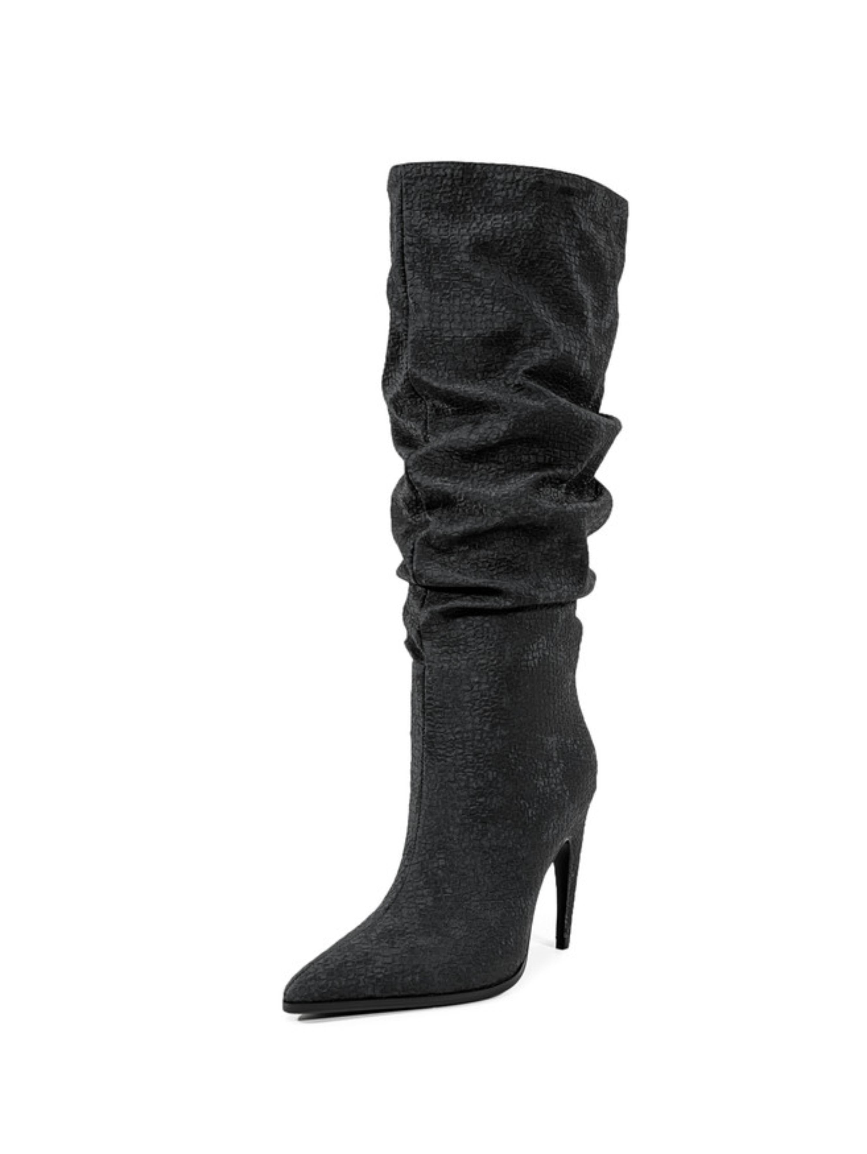 Black Slouchy High-Heel Knee-High Boots