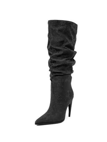 Black Slouchy High-Heel Knee-High Boots
