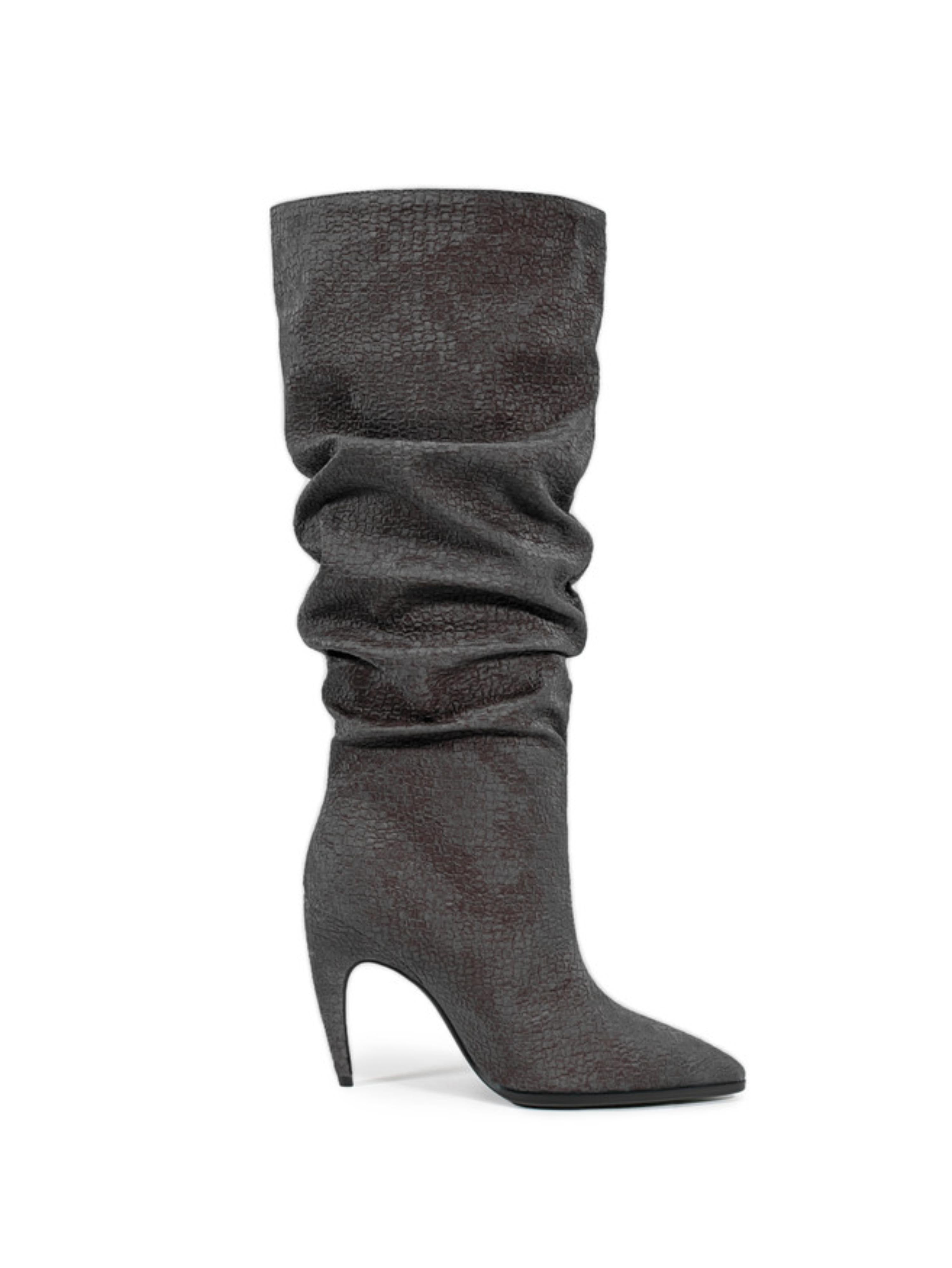 Charcoal Gray High-Heel Knee-High Slouch Boots