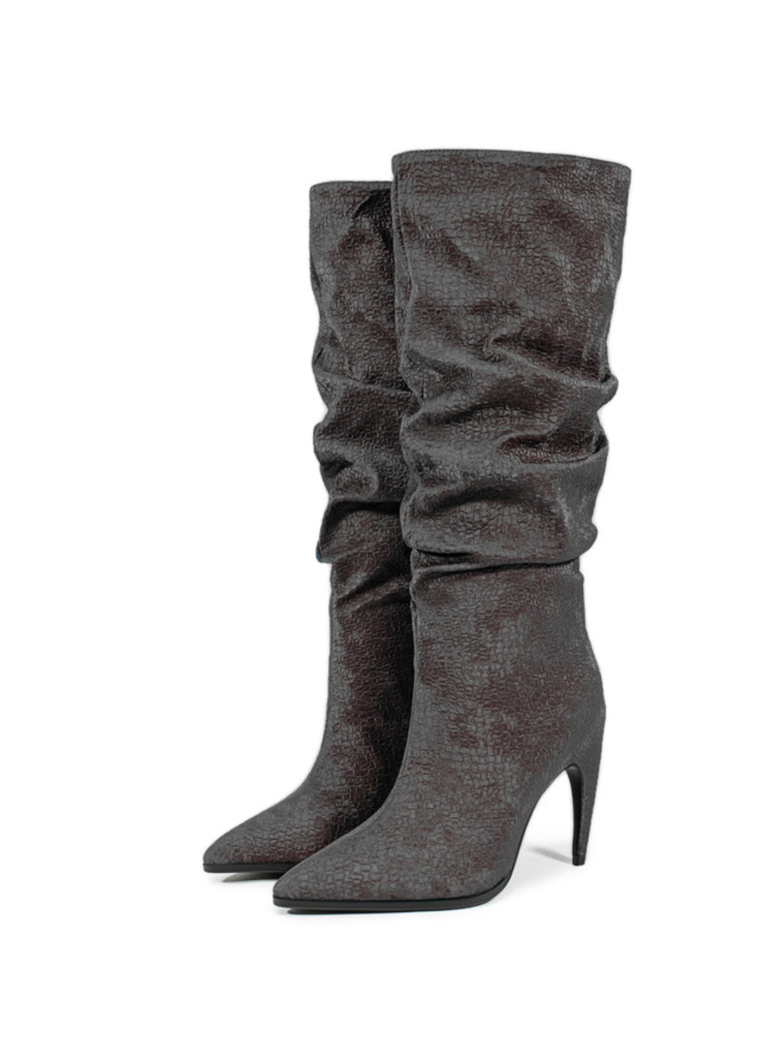 Charcoal Gray High-Heel Knee-High Slouch Boots