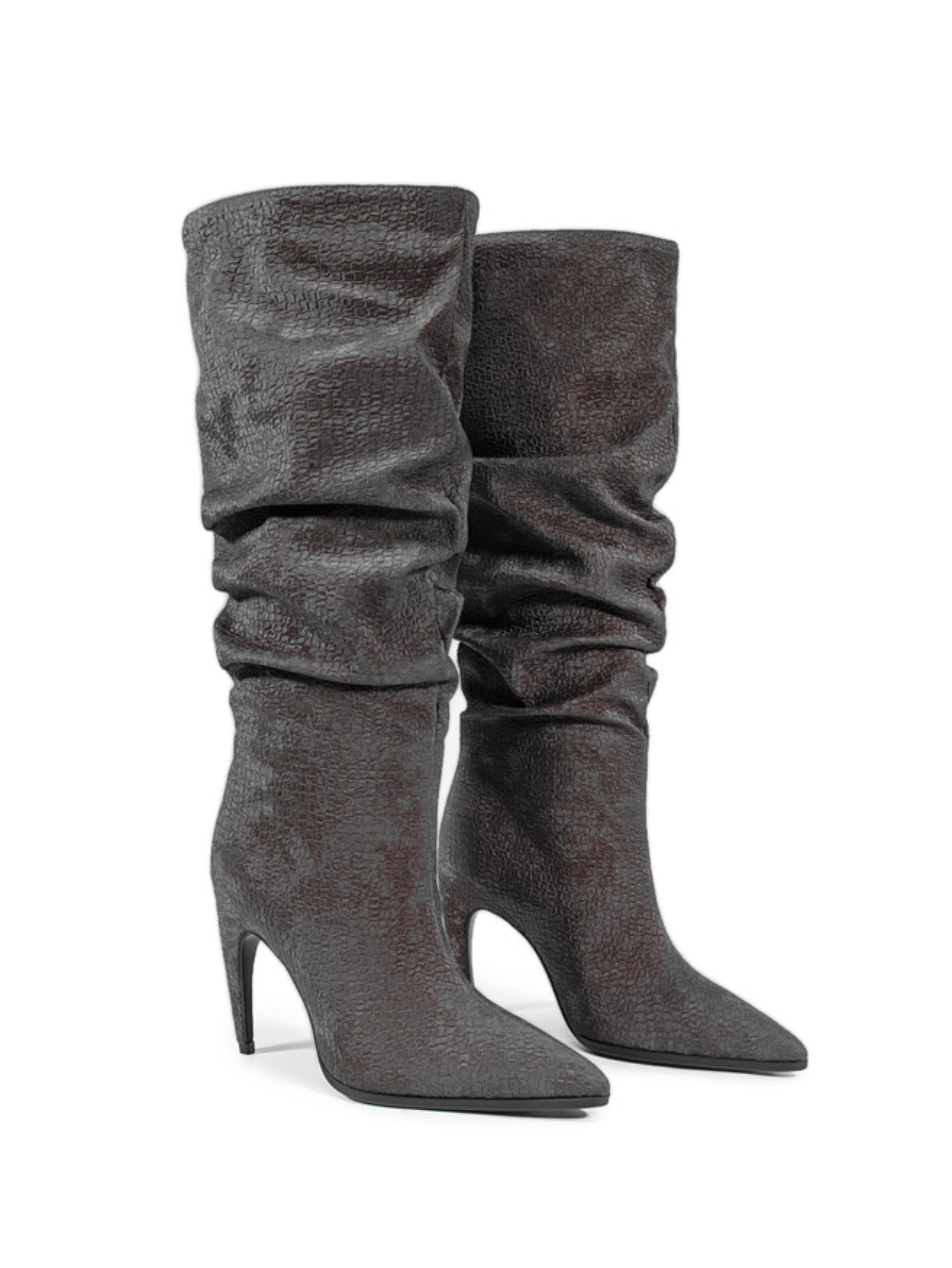 Charcoal Gray High-Heel Knee-High Slouch Boots
