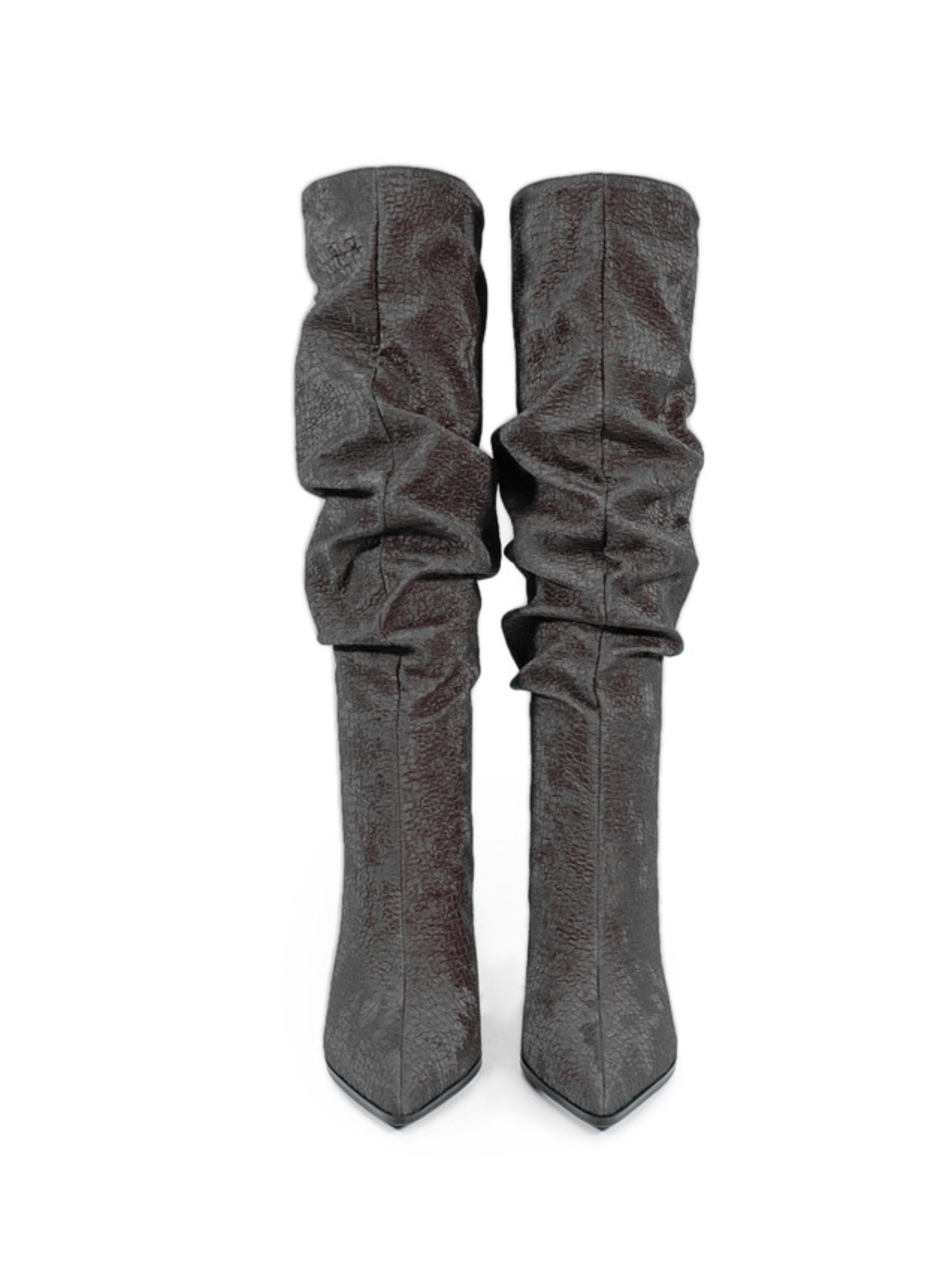 Charcoal Gray High-Heel Knee-High Slouch Boots