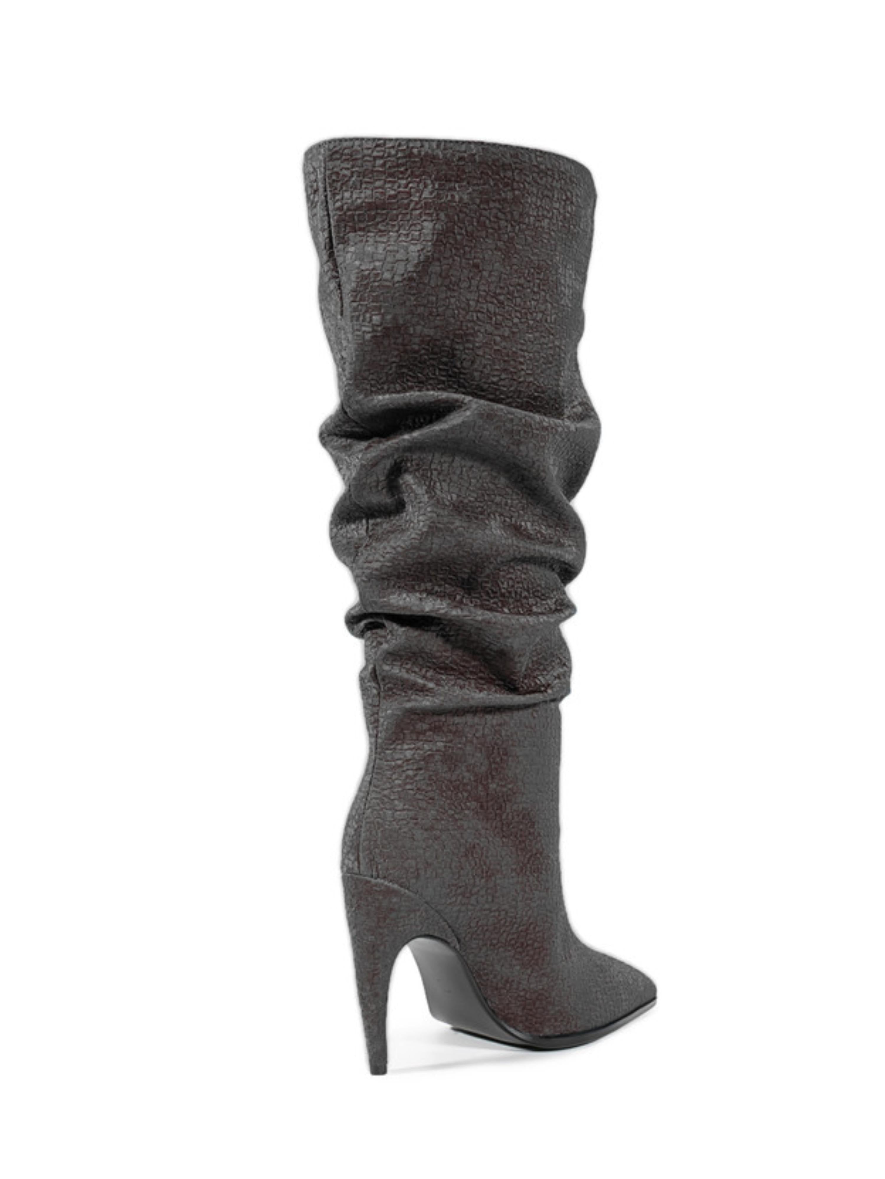Charcoal Gray High-Heel Knee-High Slouch Boots