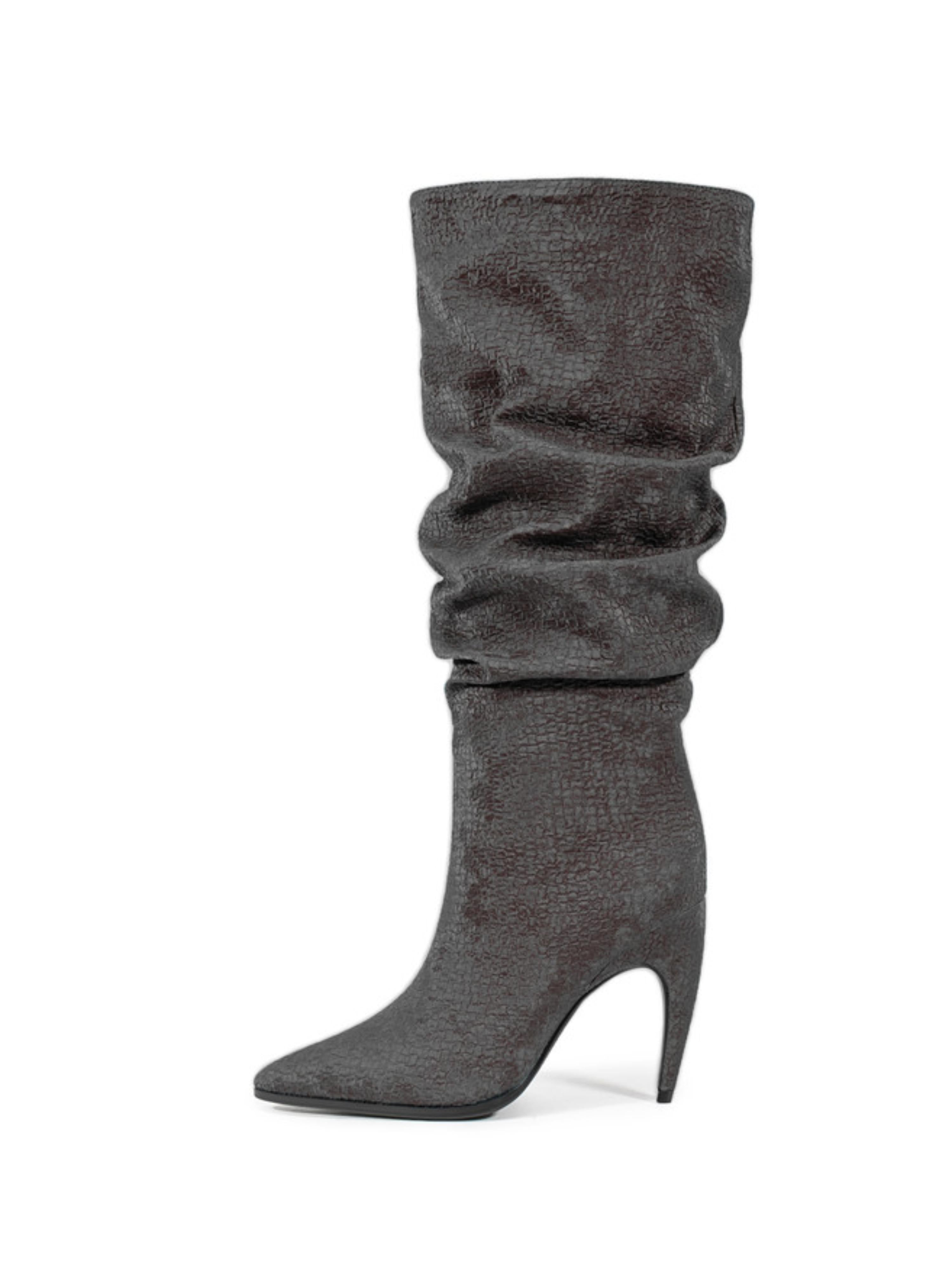 Charcoal Gray High-Heel Knee-High Slouch Boots