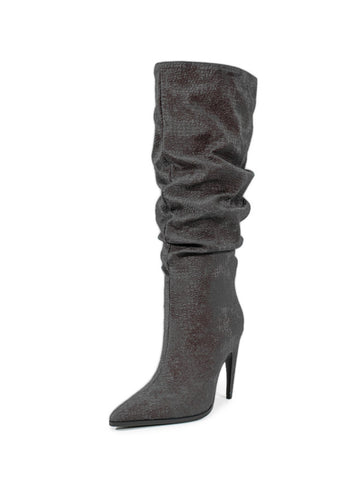 Charcoal Gray High-Heel Knee-High Slouch Boots