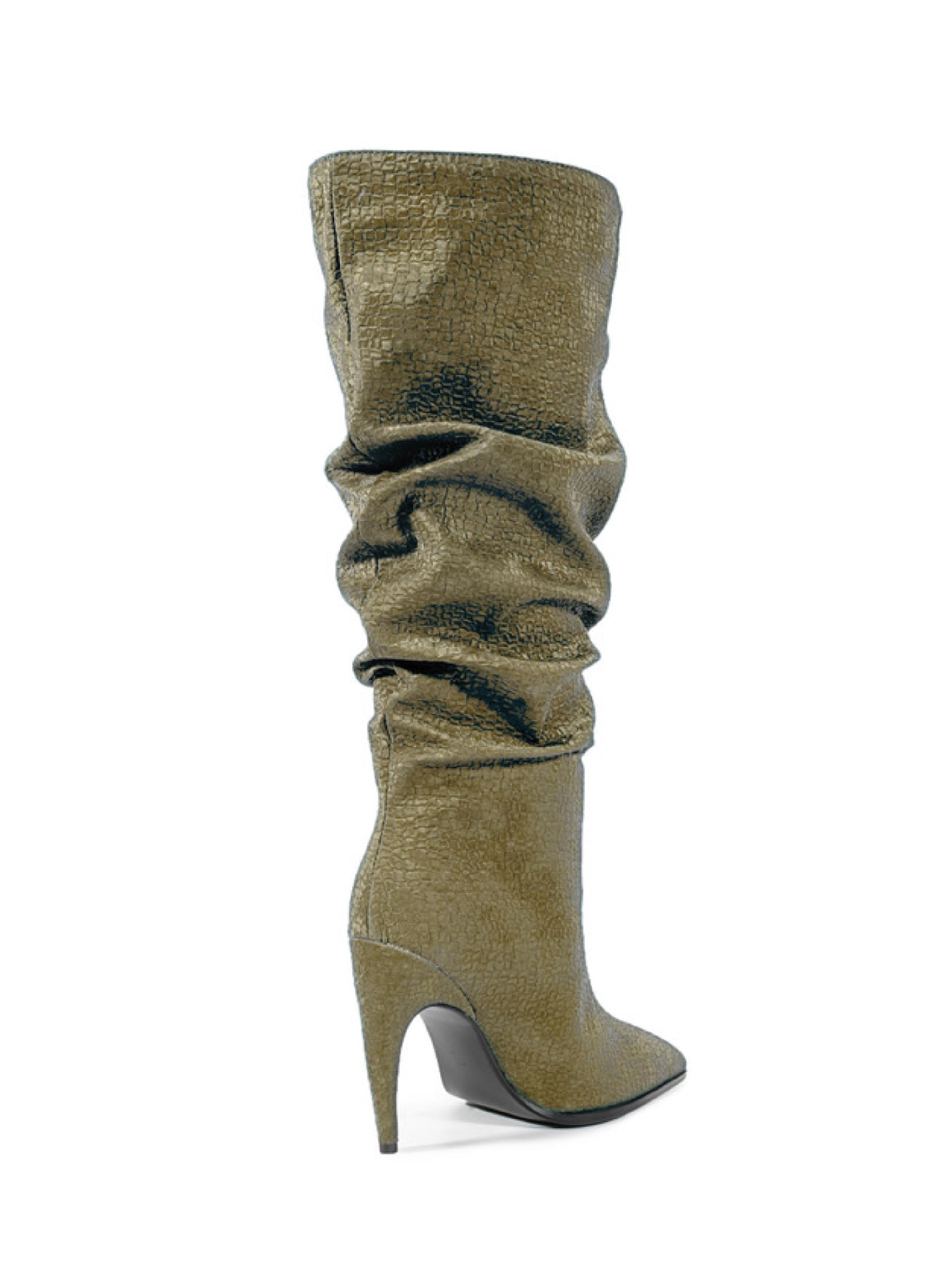 Olive Green Slouchy Knee-High Heeled Boots