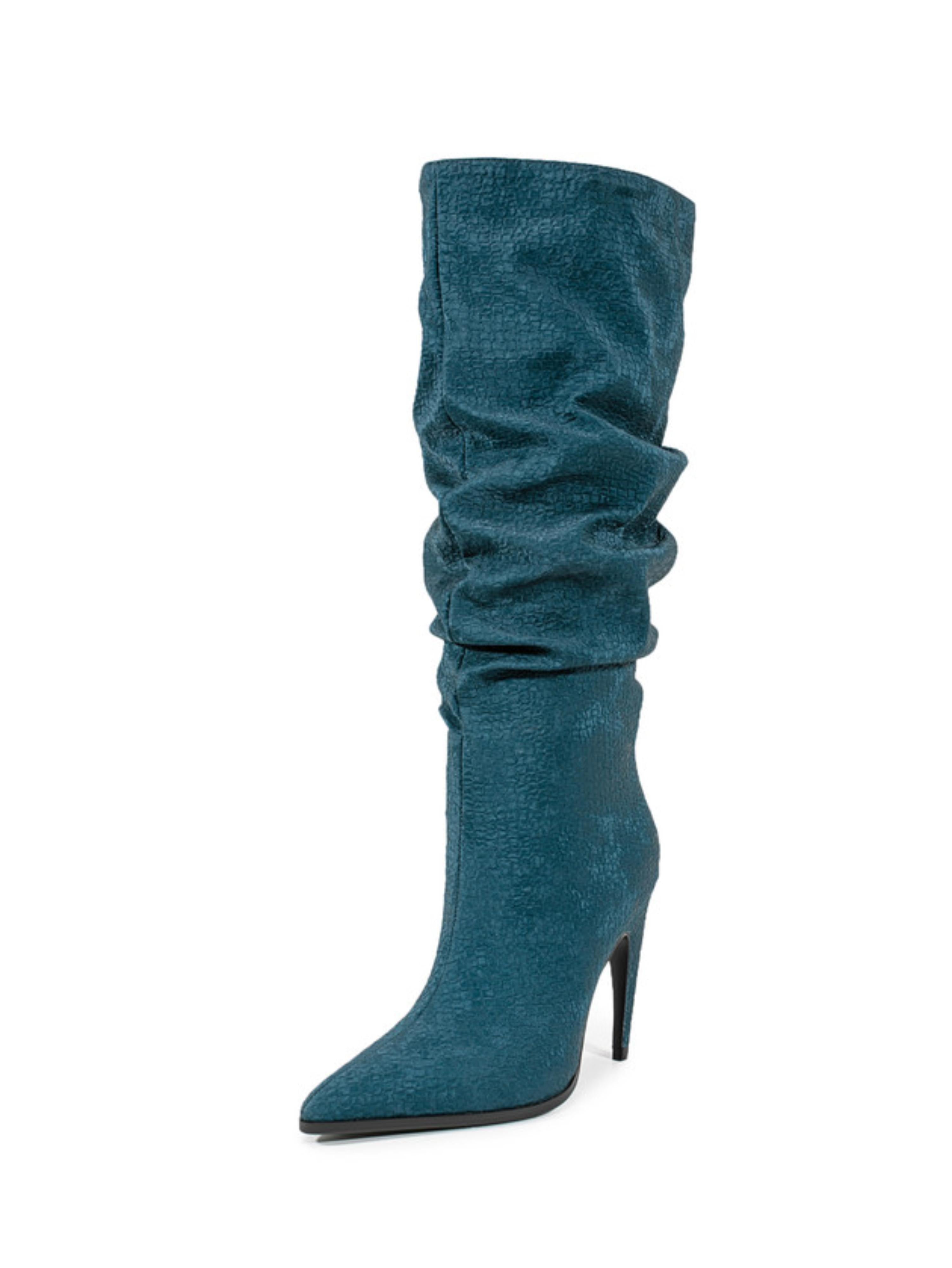 Teal Blue Slouchy Ladies Knee-High Boots