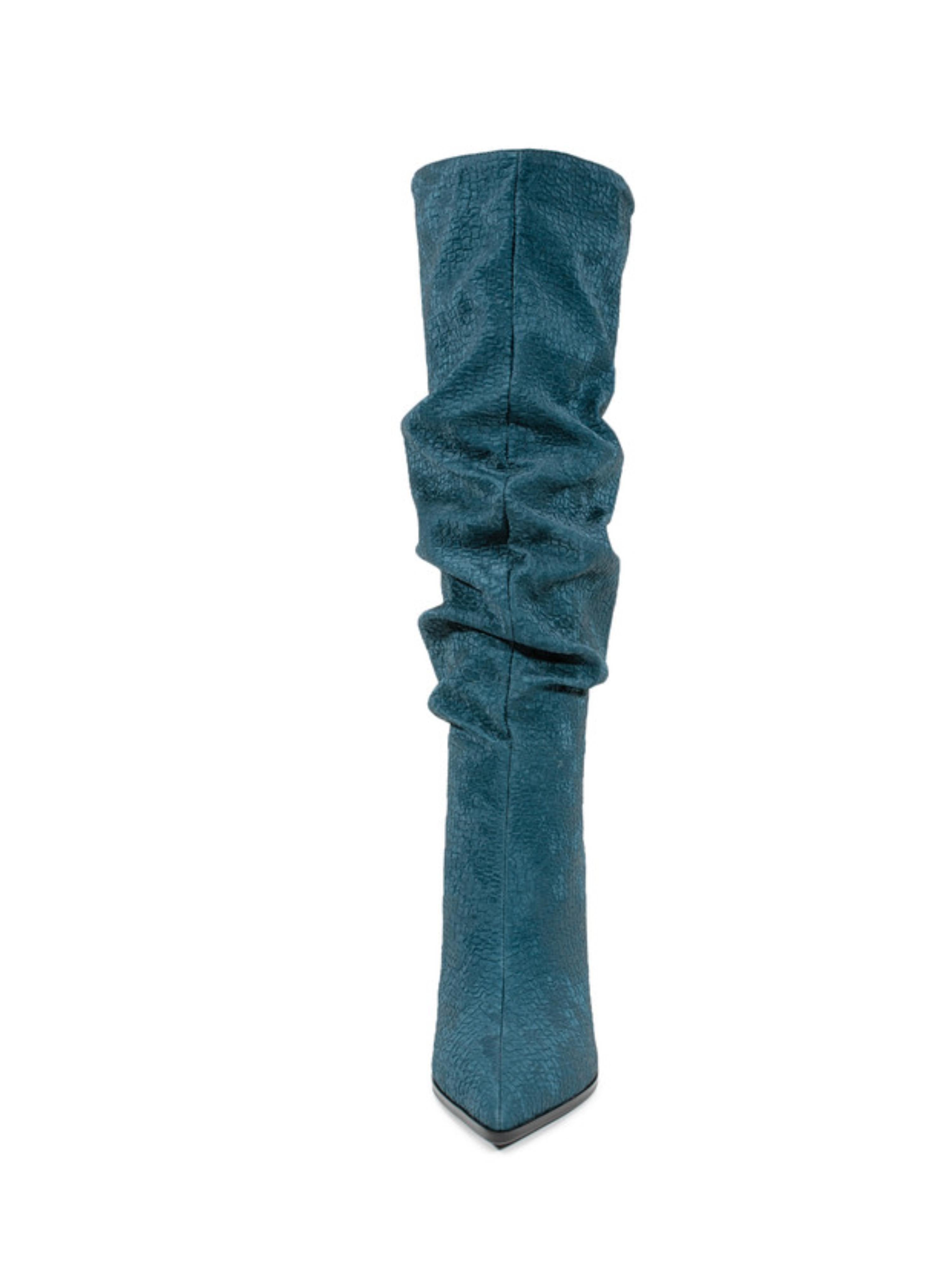 Teal Blue Slouchy Ladies Knee-High Boots