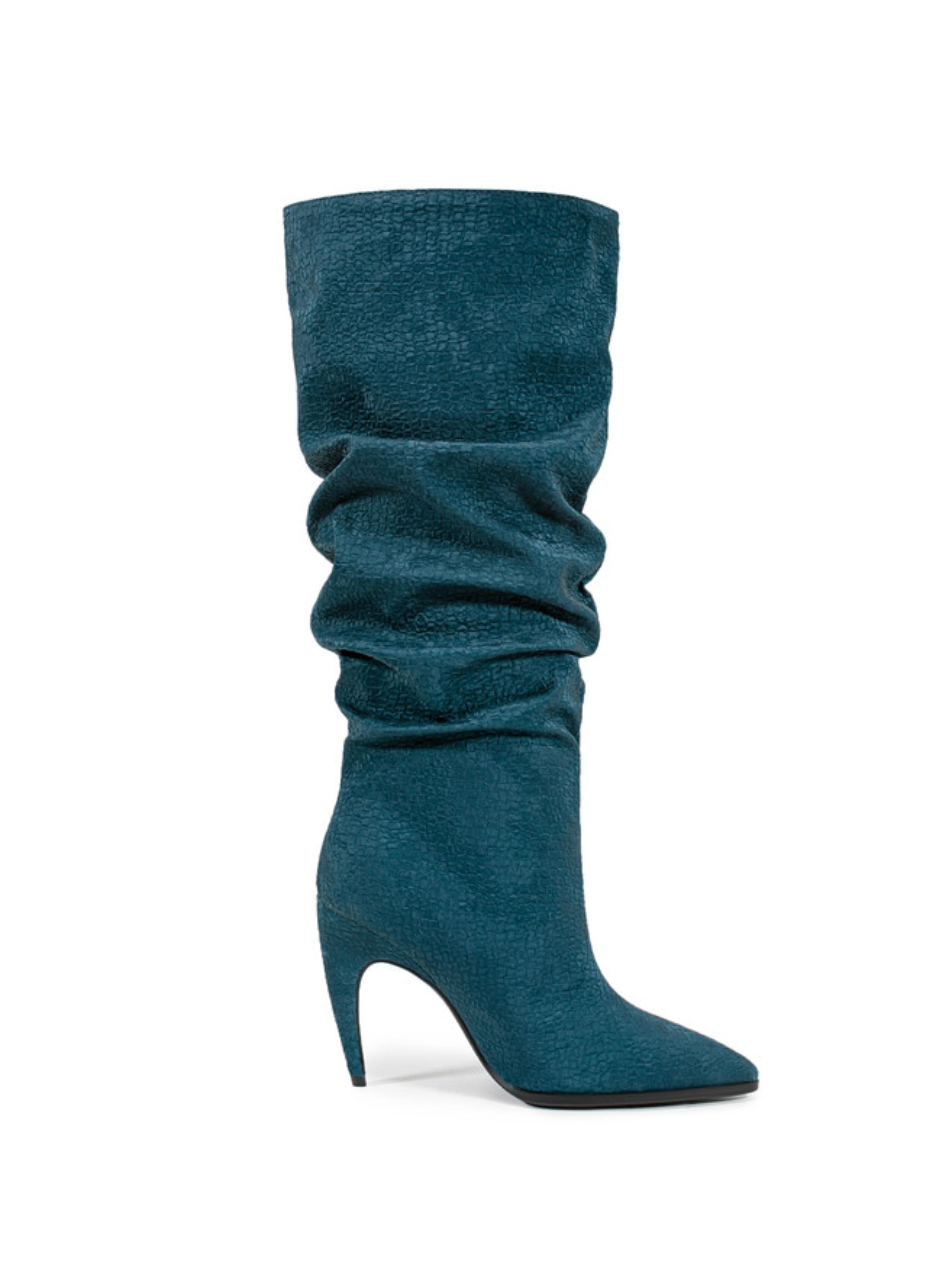 Teal Blue Slouchy Ladies Knee-High Boots