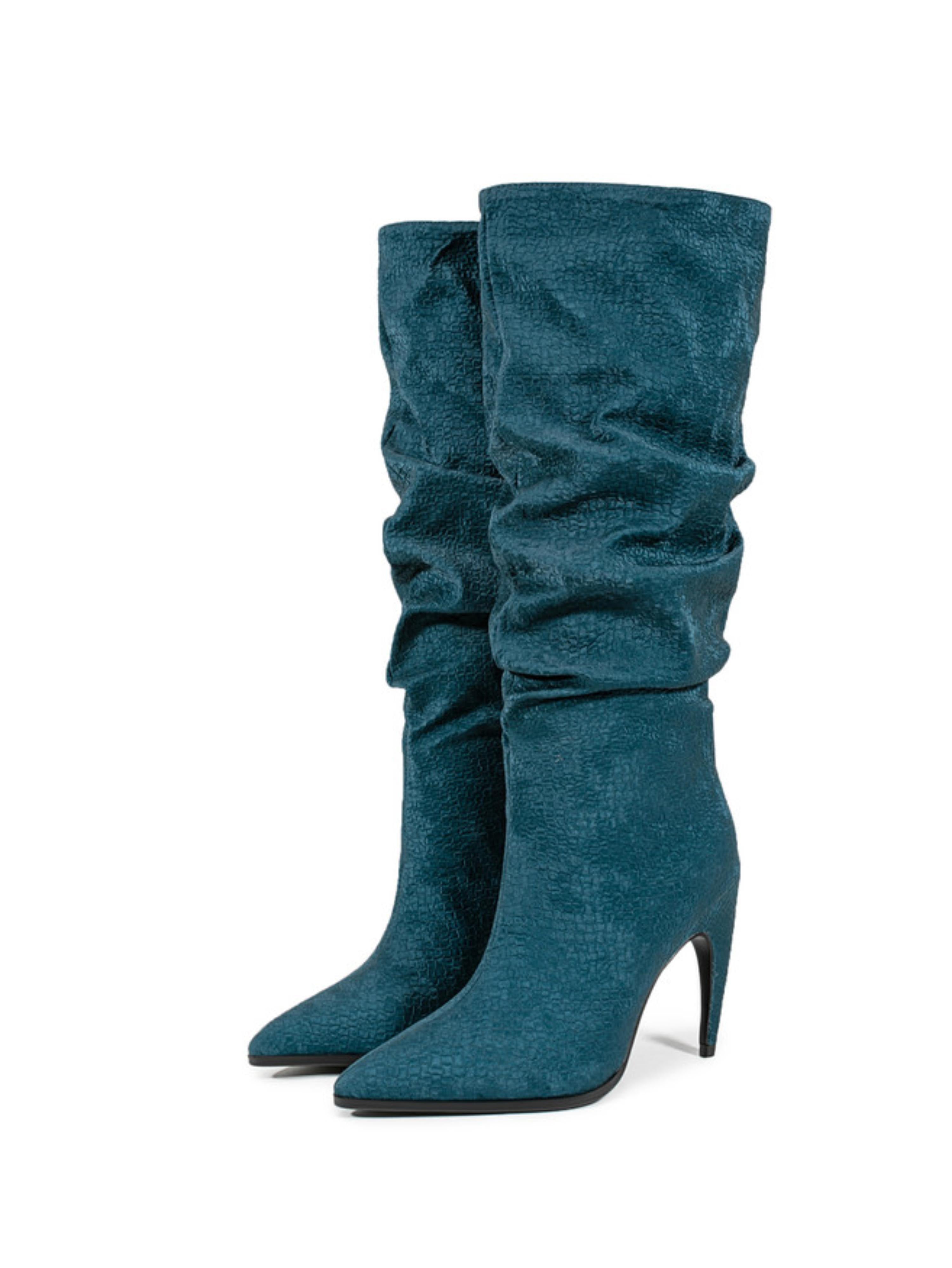 Teal Blue Slouchy Ladies Knee-High Boots