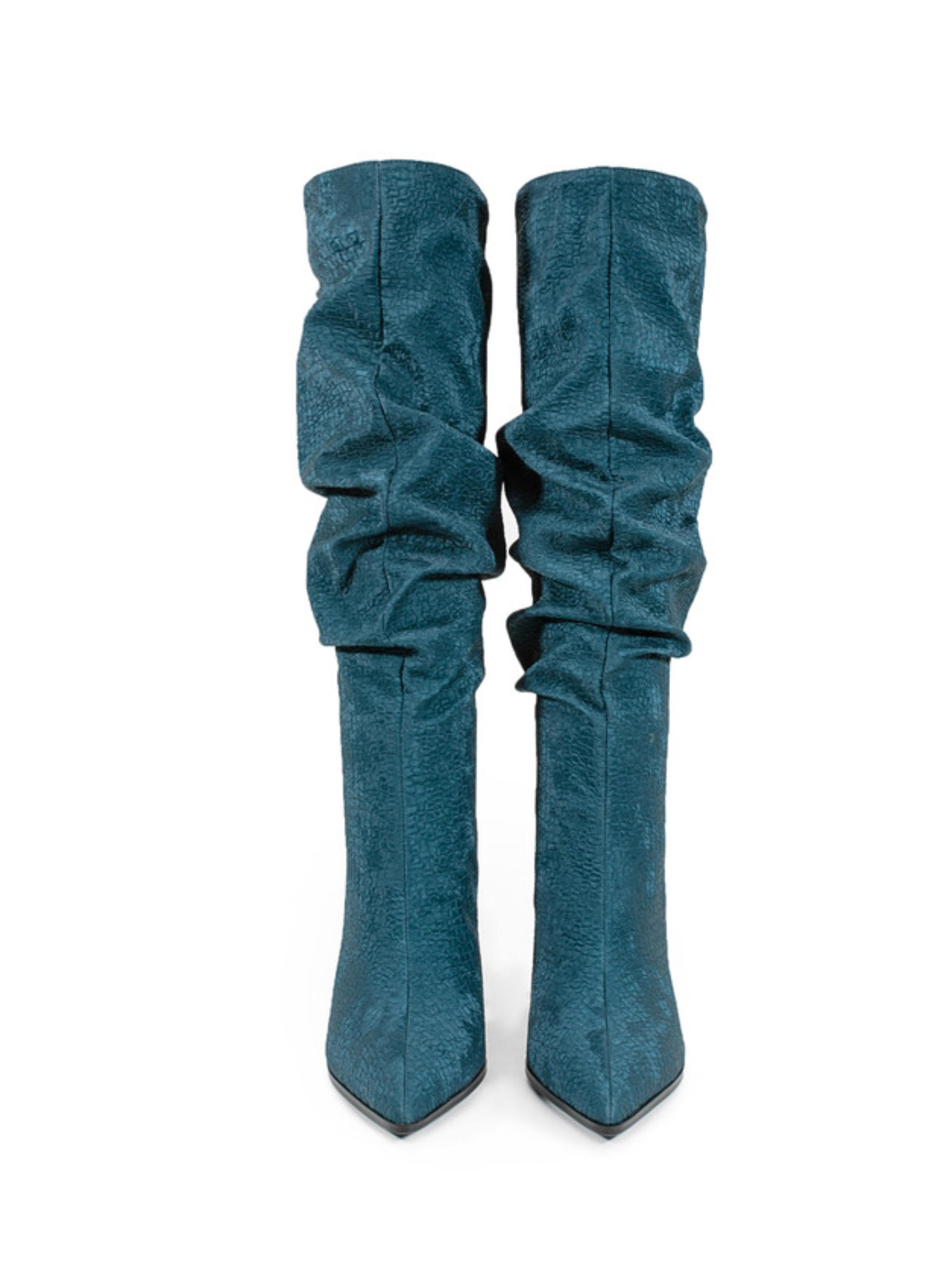 Teal Blue Slouchy Ladies Knee-High Boots