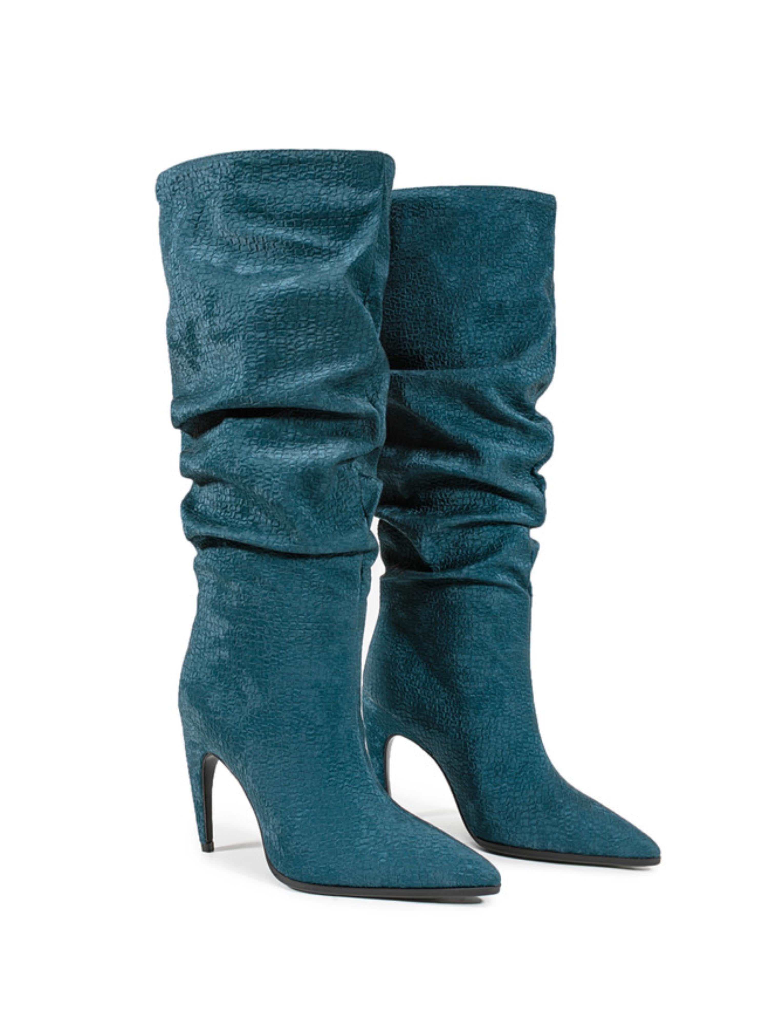 Teal Blue Slouchy Ladies Knee-High Boots