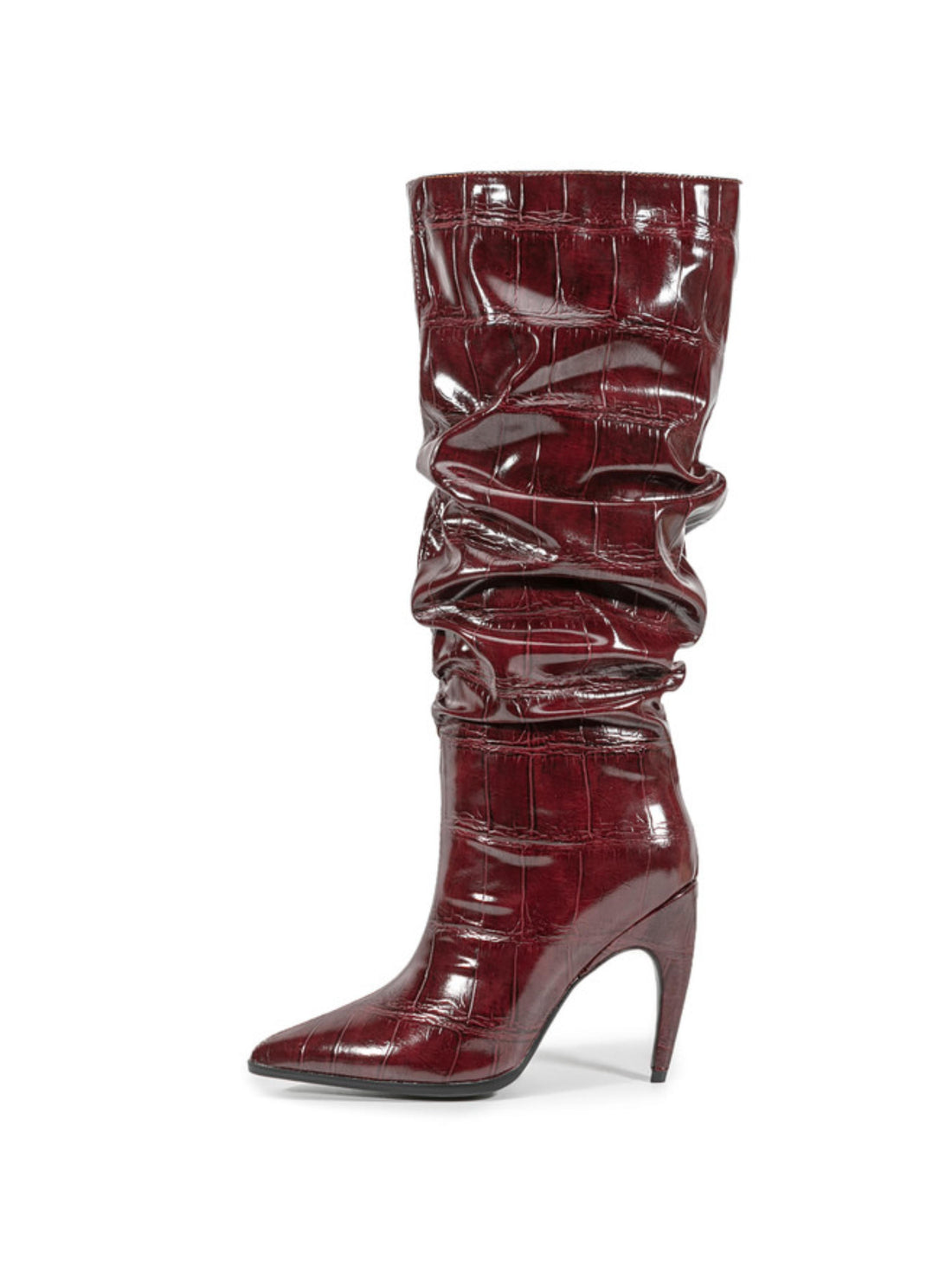 Elegant Burgundy High-Heel Knee-High Boots