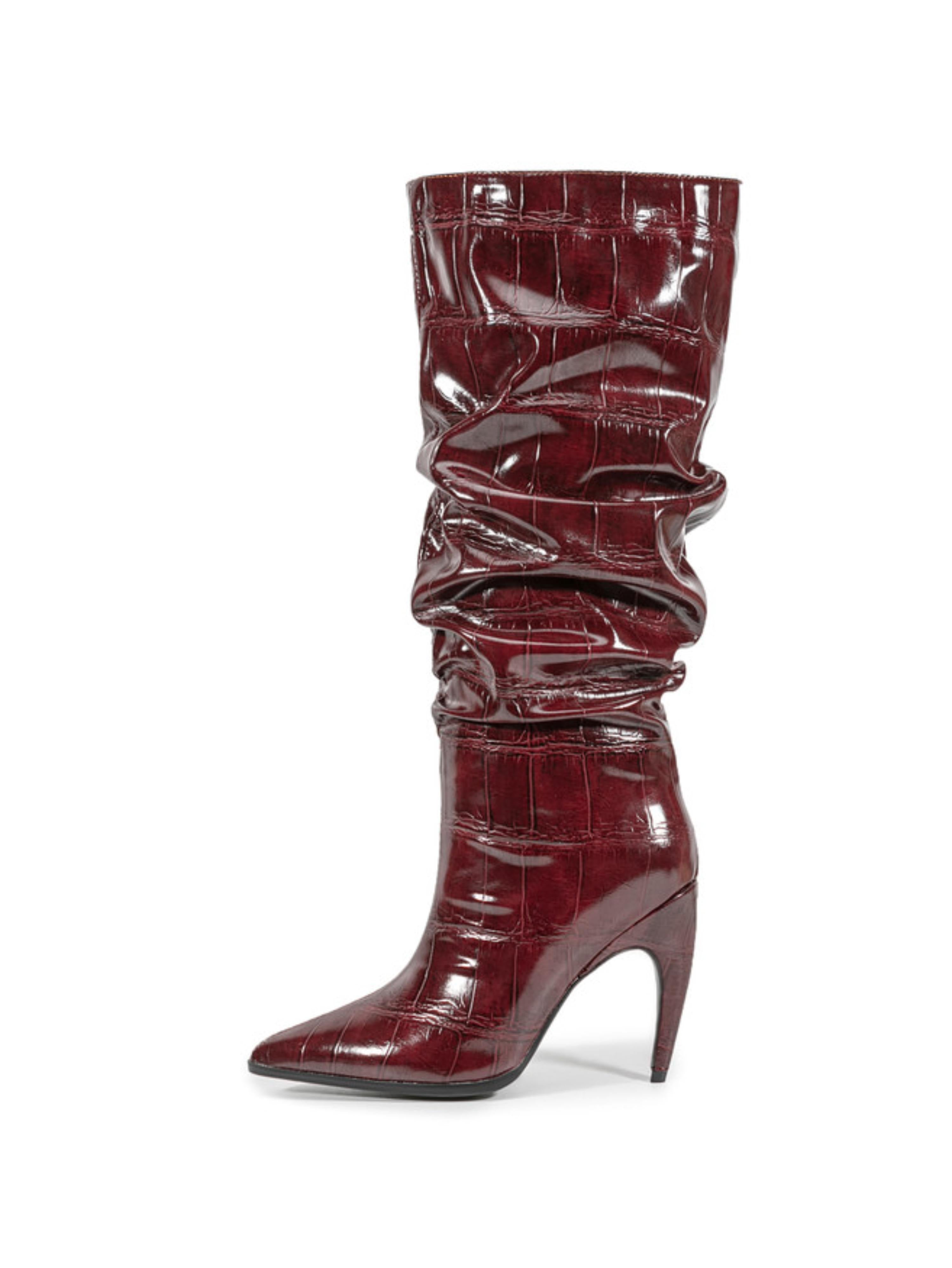 Elegant Burgundy High-Heel Knee-High Boots