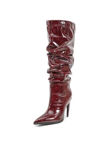 Elegant Burgundy High-Heel Knee-High Boots