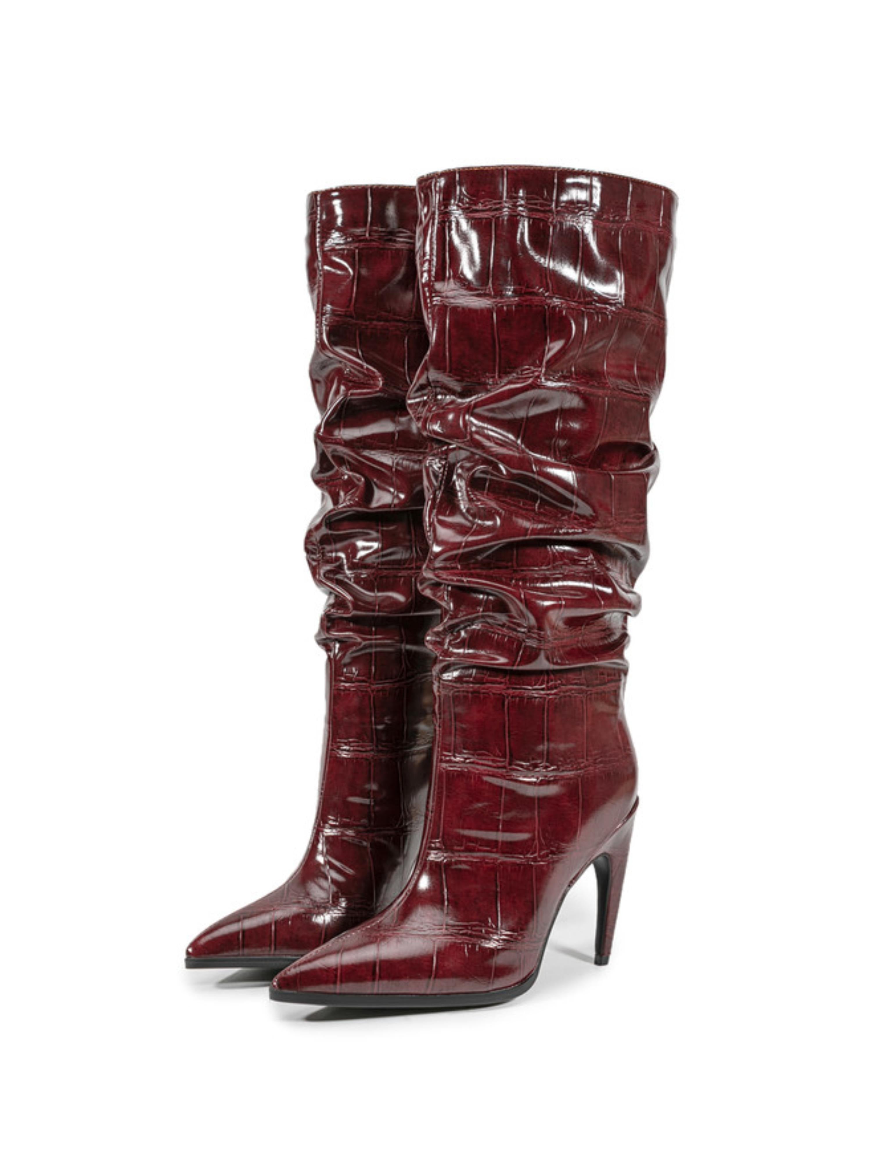 Elegant Burgundy High-Heel Knee-High Boots