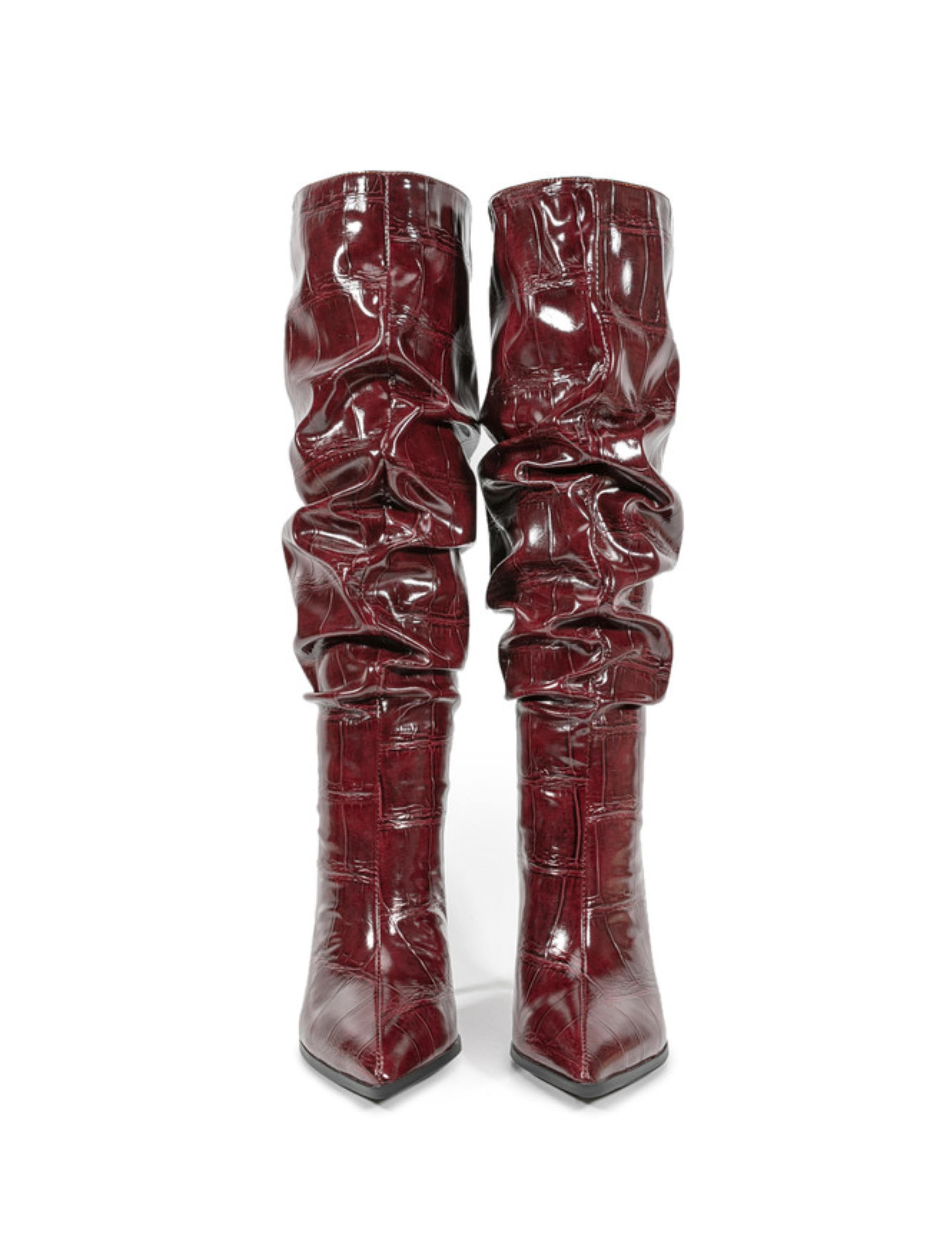 Elegant Burgundy High-Heel Knee-High Boots