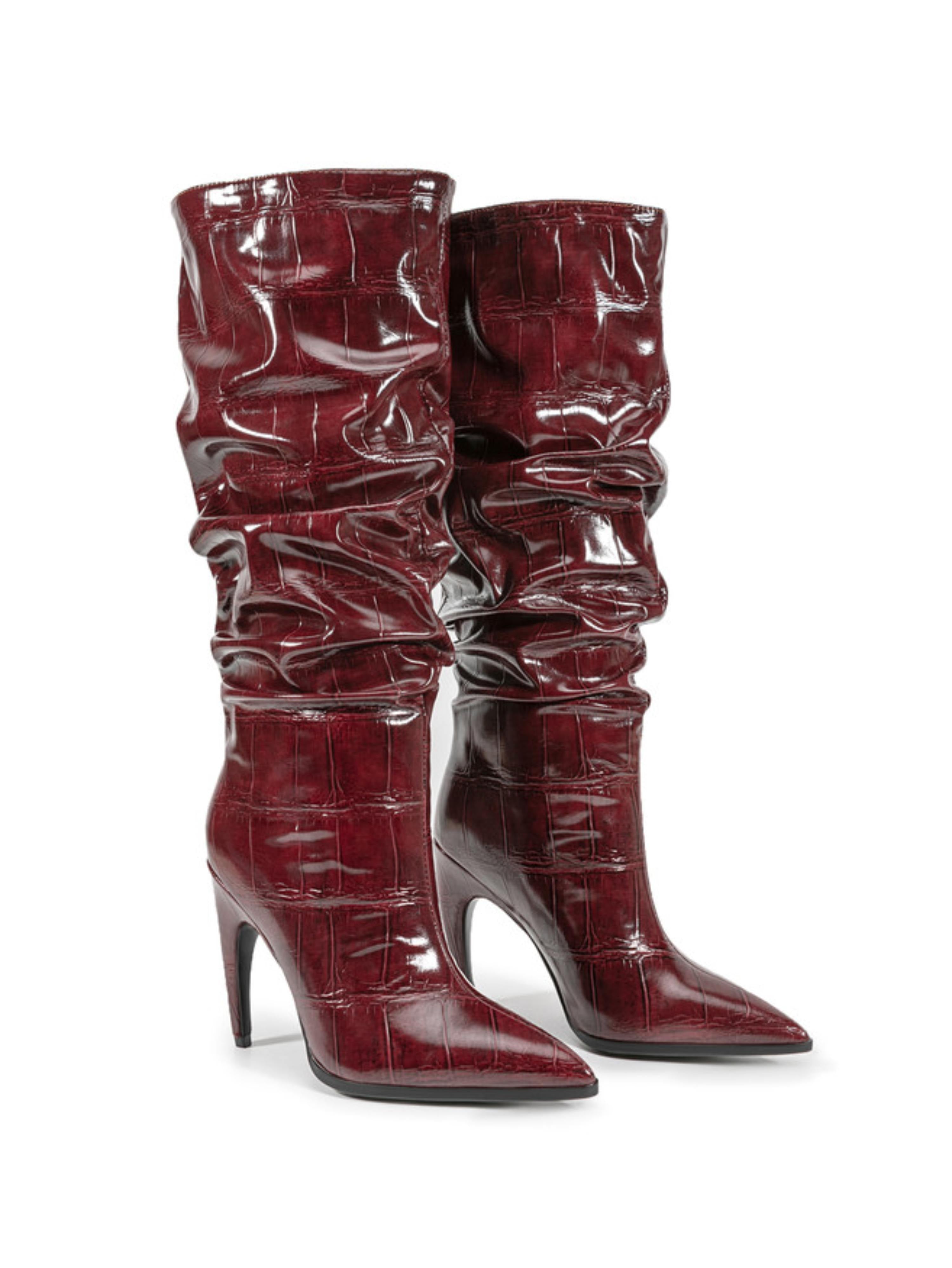 Elegant Burgundy High-Heel Knee-High Boots
