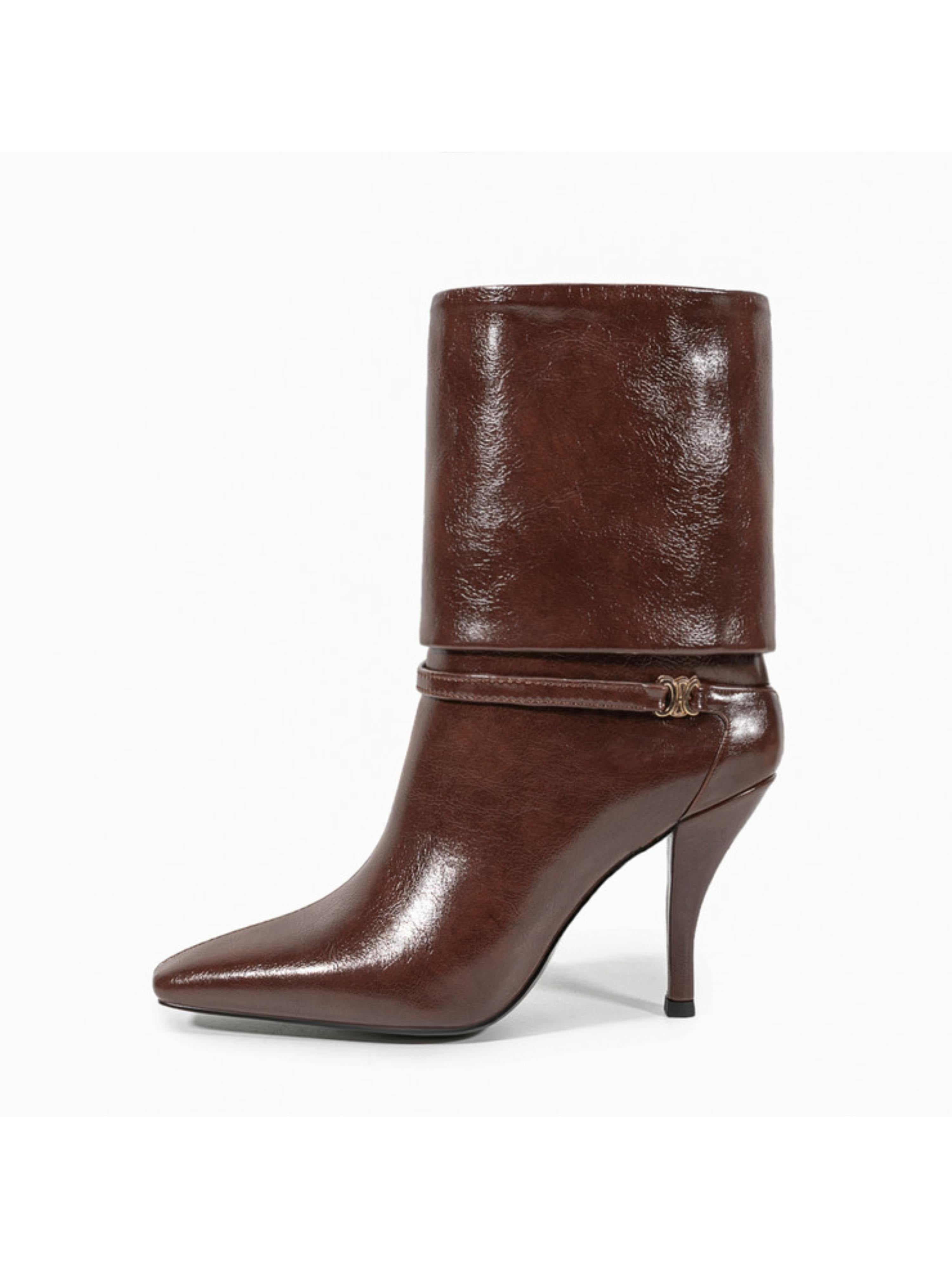 Brown Fold-Over Ankle Boots for Women