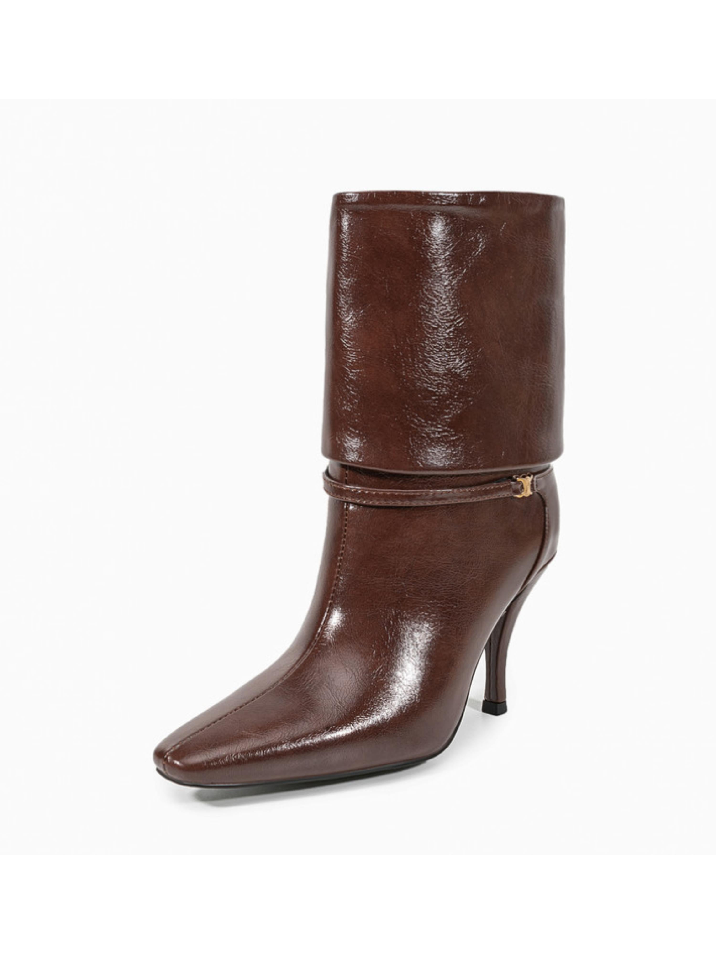 Brown Fold-Over Ankle Boots for Women