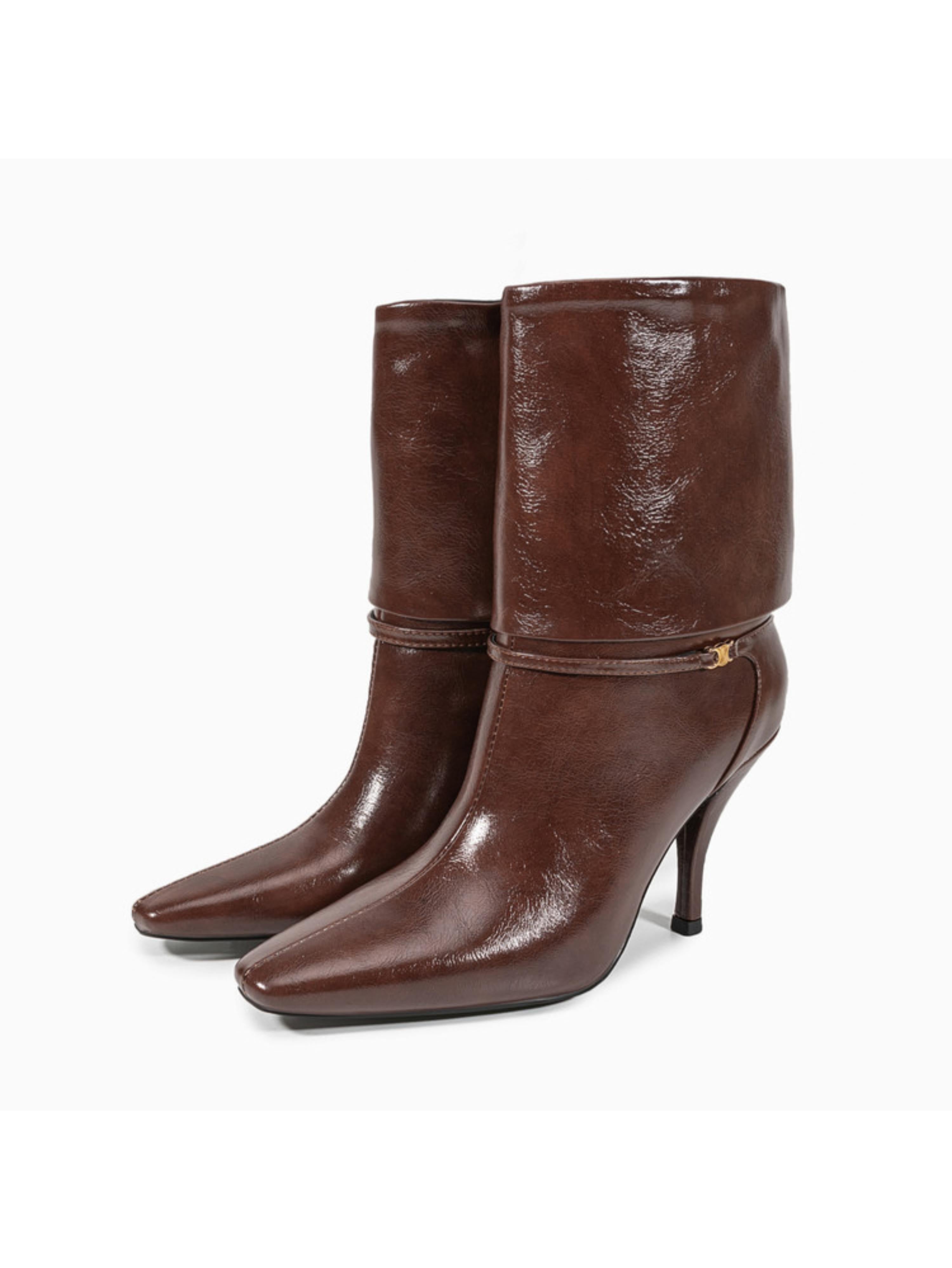 Brown Fold-Over Ankle Boots for Women
