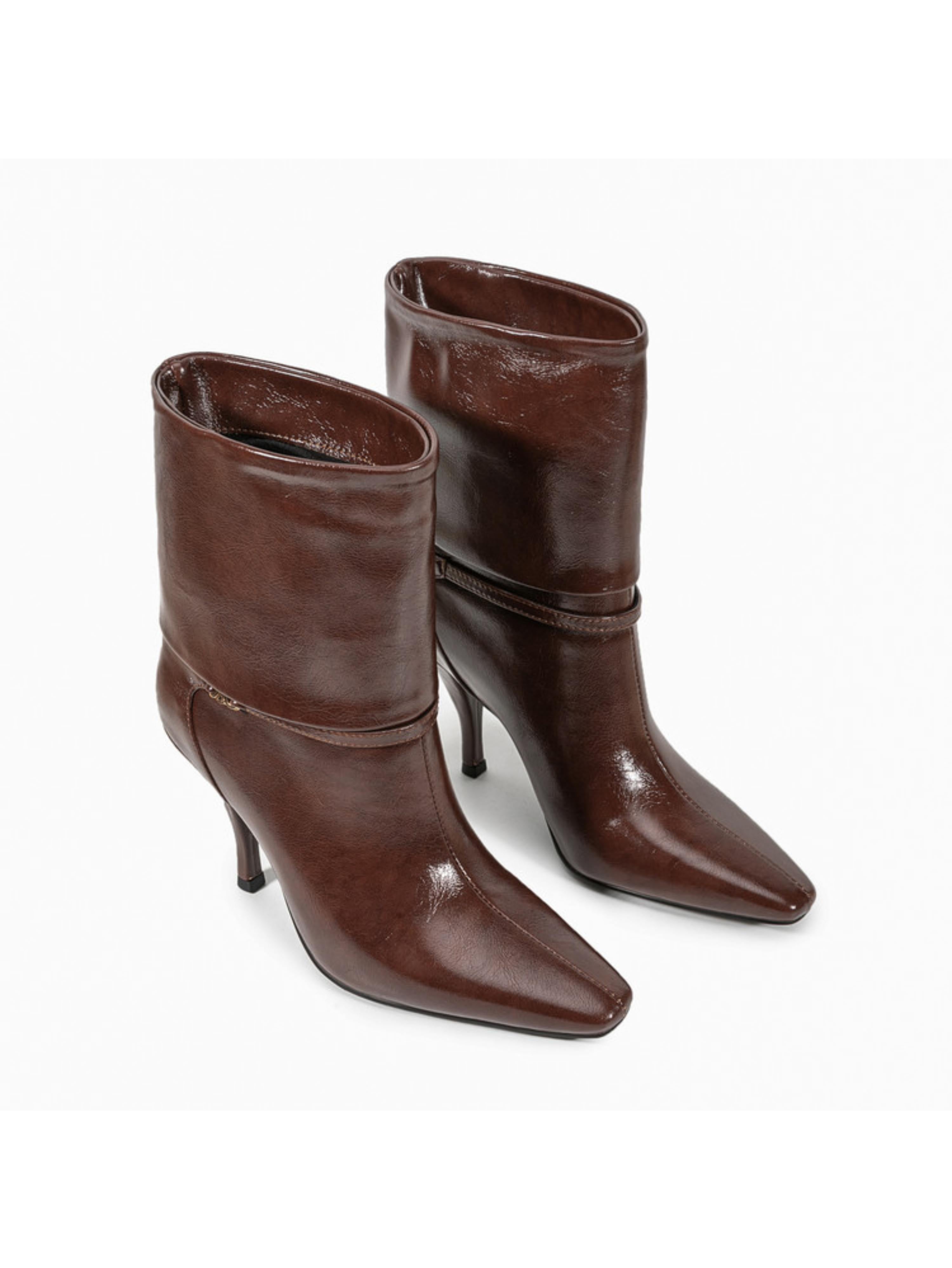 Brown Fold-Over Ankle Boots for Women
