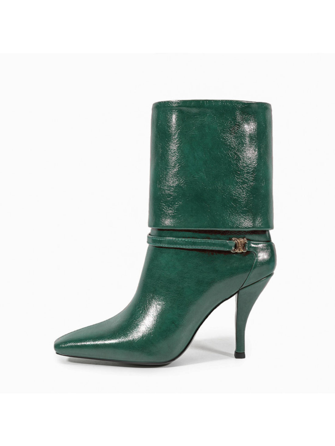 Emerald Green Fold-Over Heeled Ankle Boots