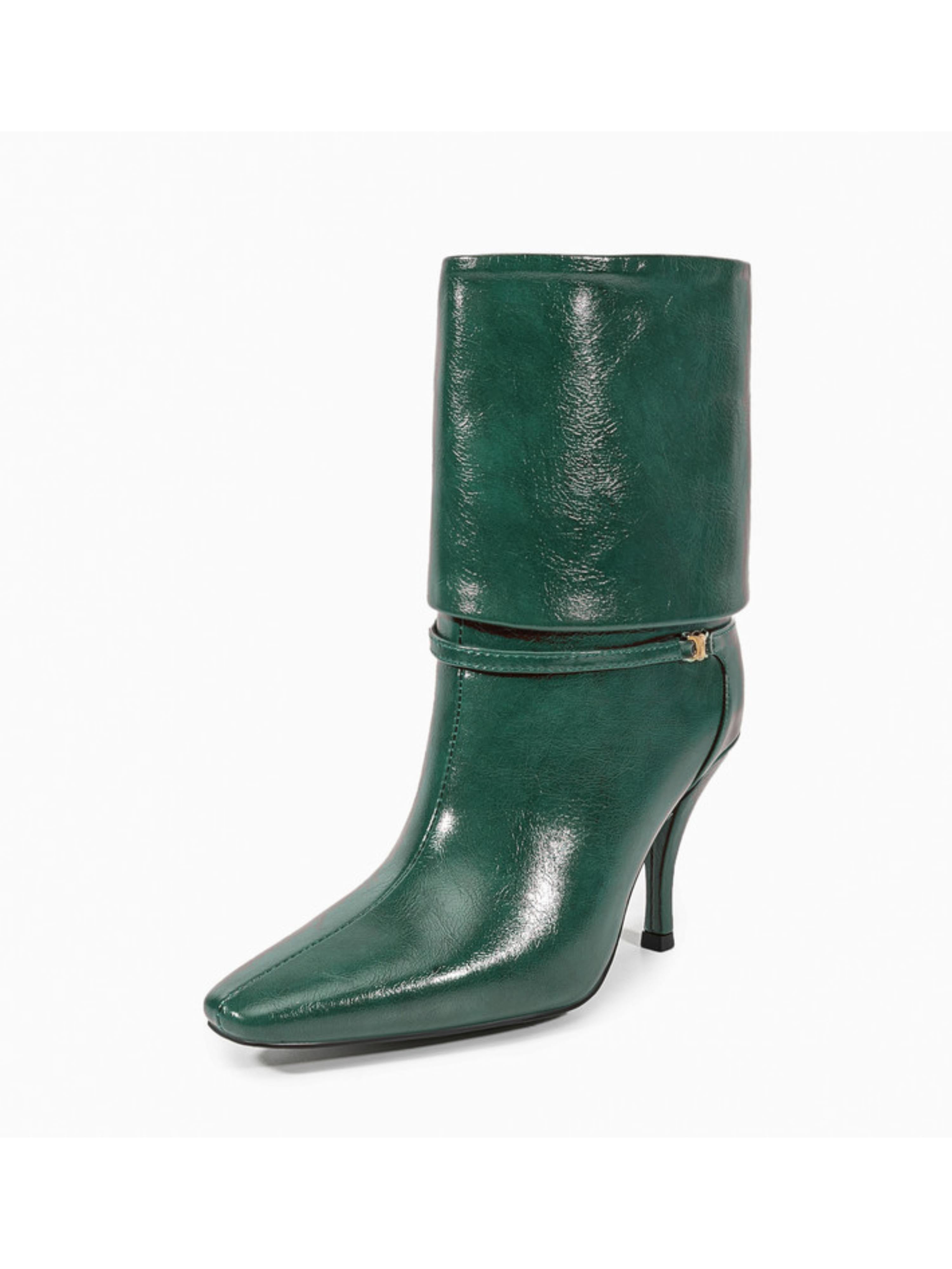 Emerald Green Fold-Over Heeled Ankle Boots