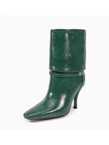Emerald Green Fold-Over Heeled Ankle Boots