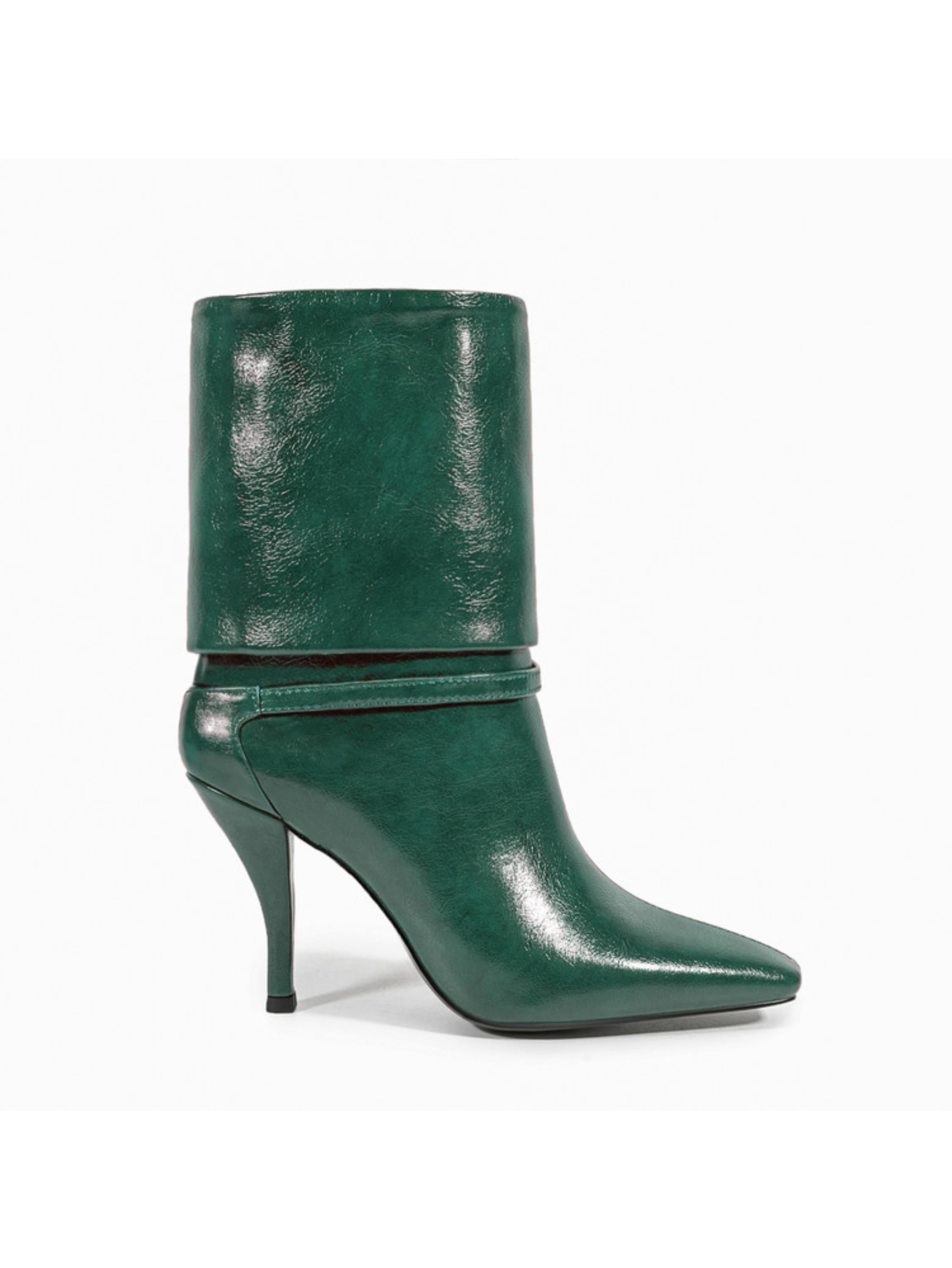 Emerald Green Fold-Over Heeled Ankle Boots