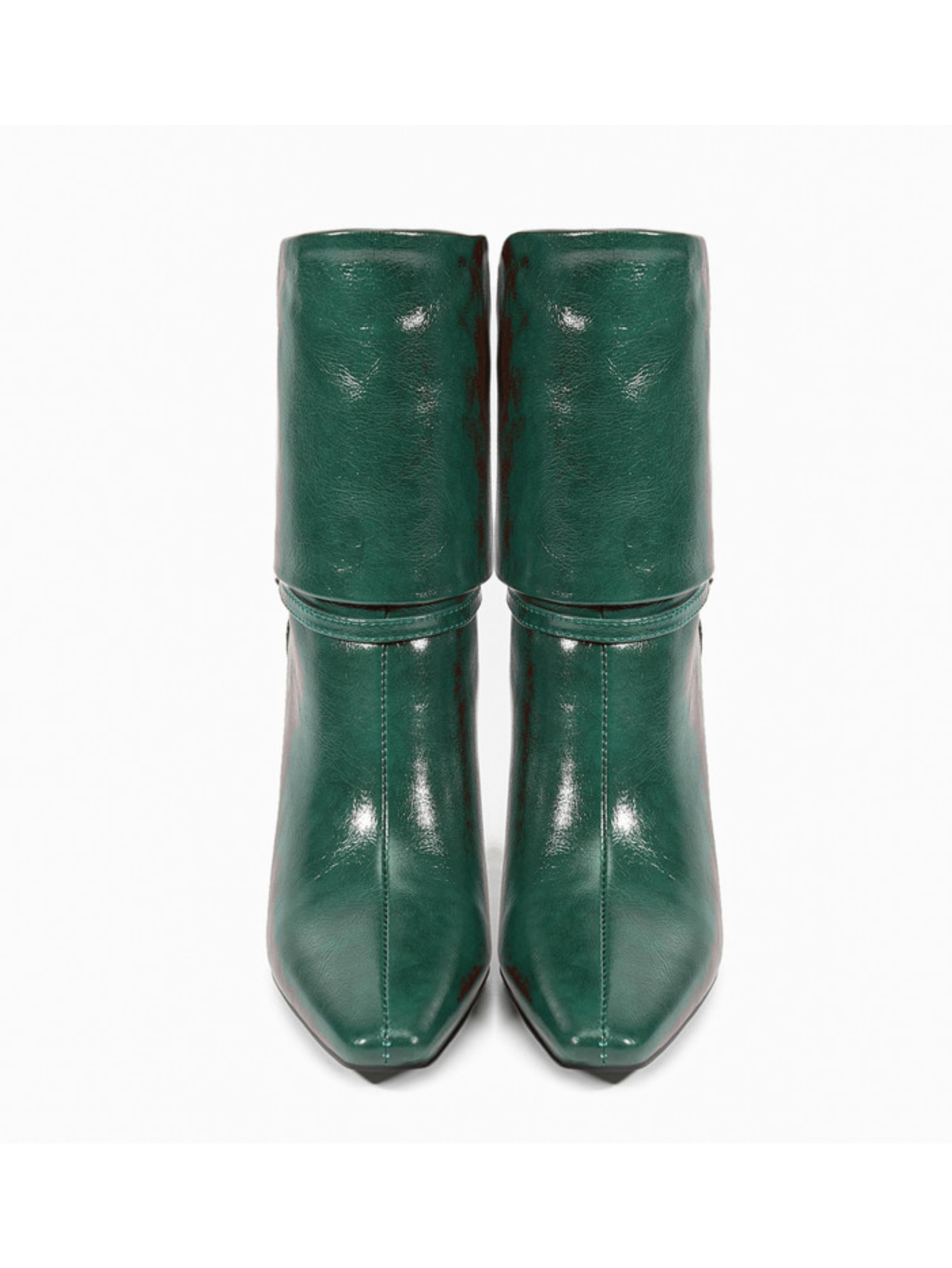 Emerald Green Fold-Over Heeled Ankle Boots