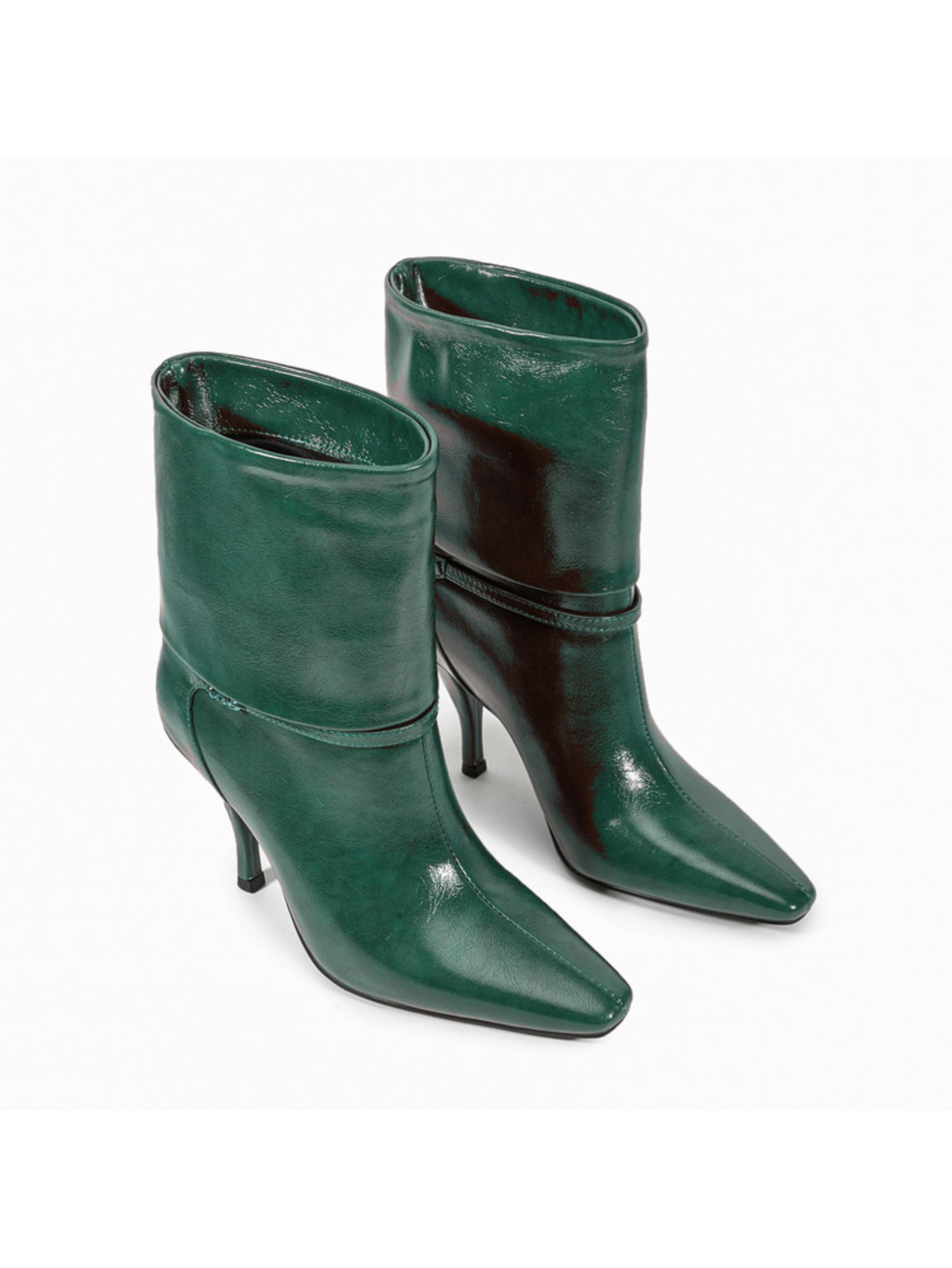 Emerald Green Fold-Over Heeled Ankle Boots