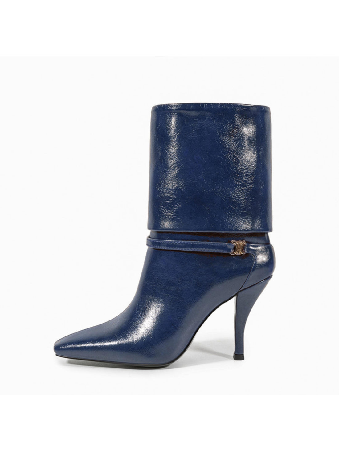 Navy Blue Fold-Over Ankle Boots Women