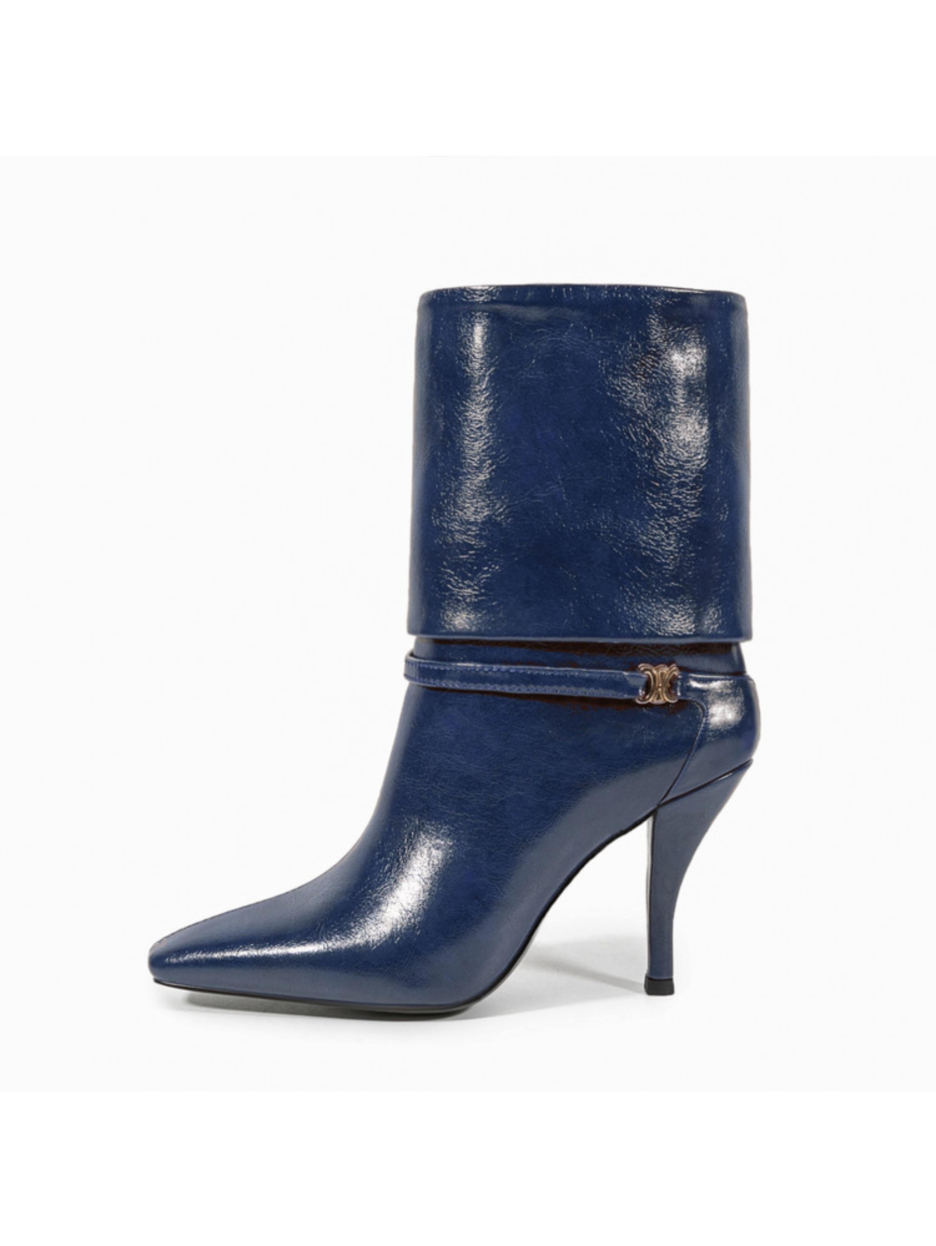 Navy Blue Fold-Over Ankle Boots Women