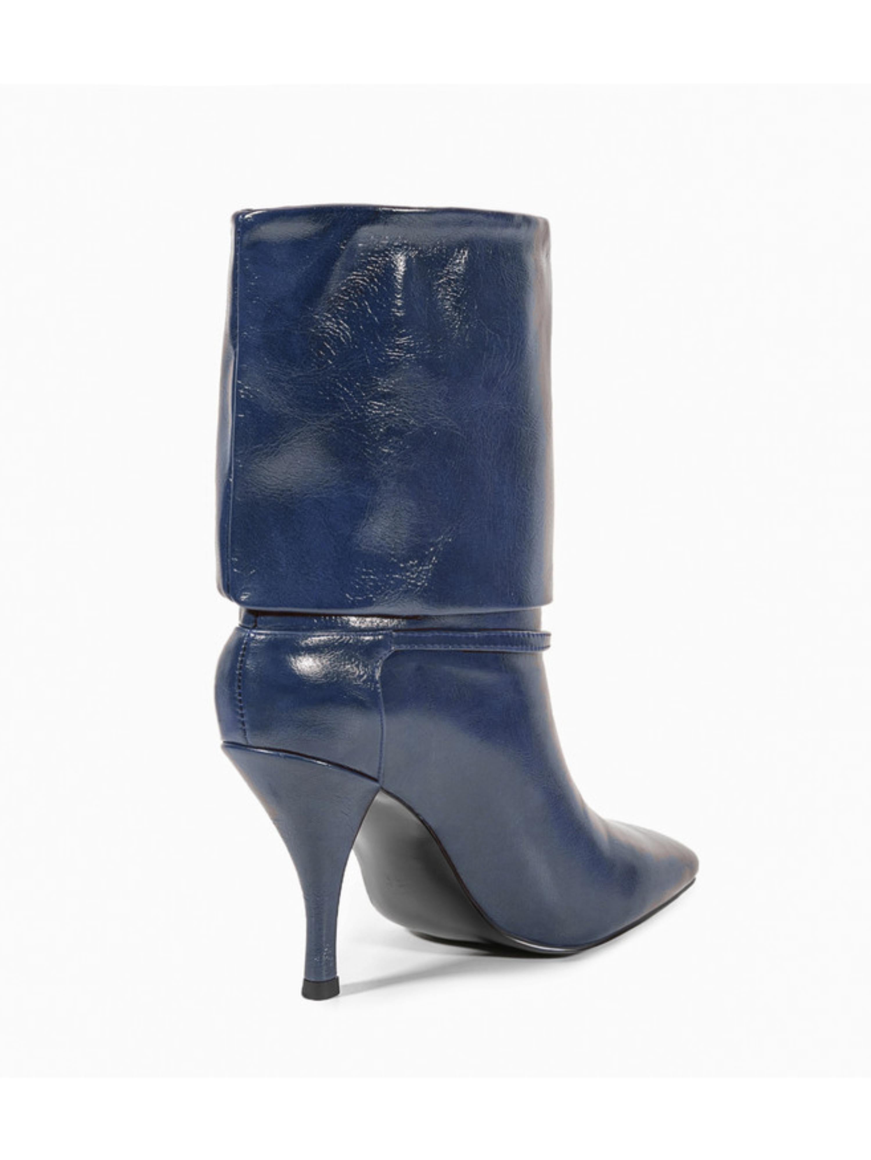 Navy Blue Fold-Over Ankle Boots Women