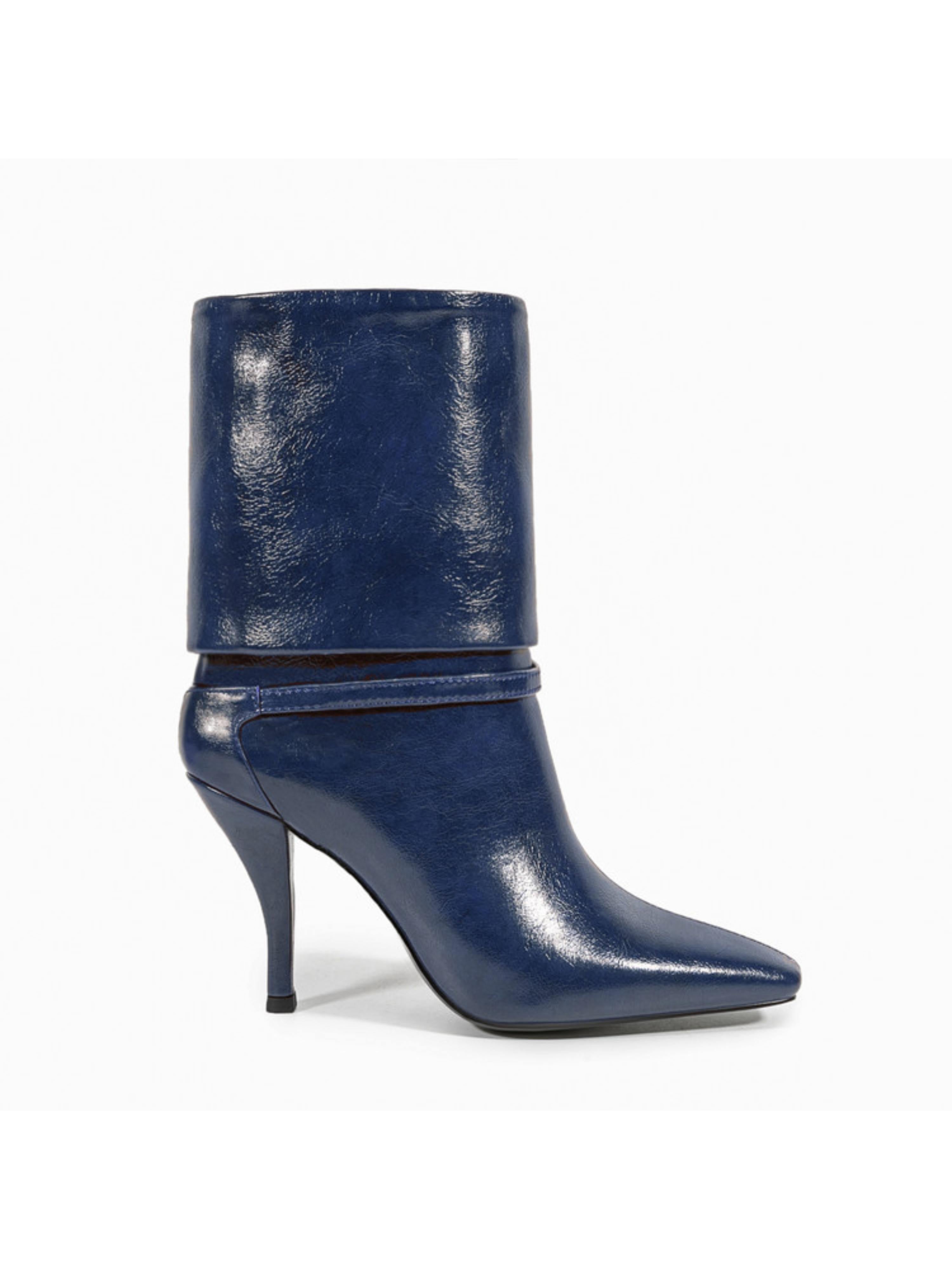 Navy Blue Fold-Over Ankle Boots Women