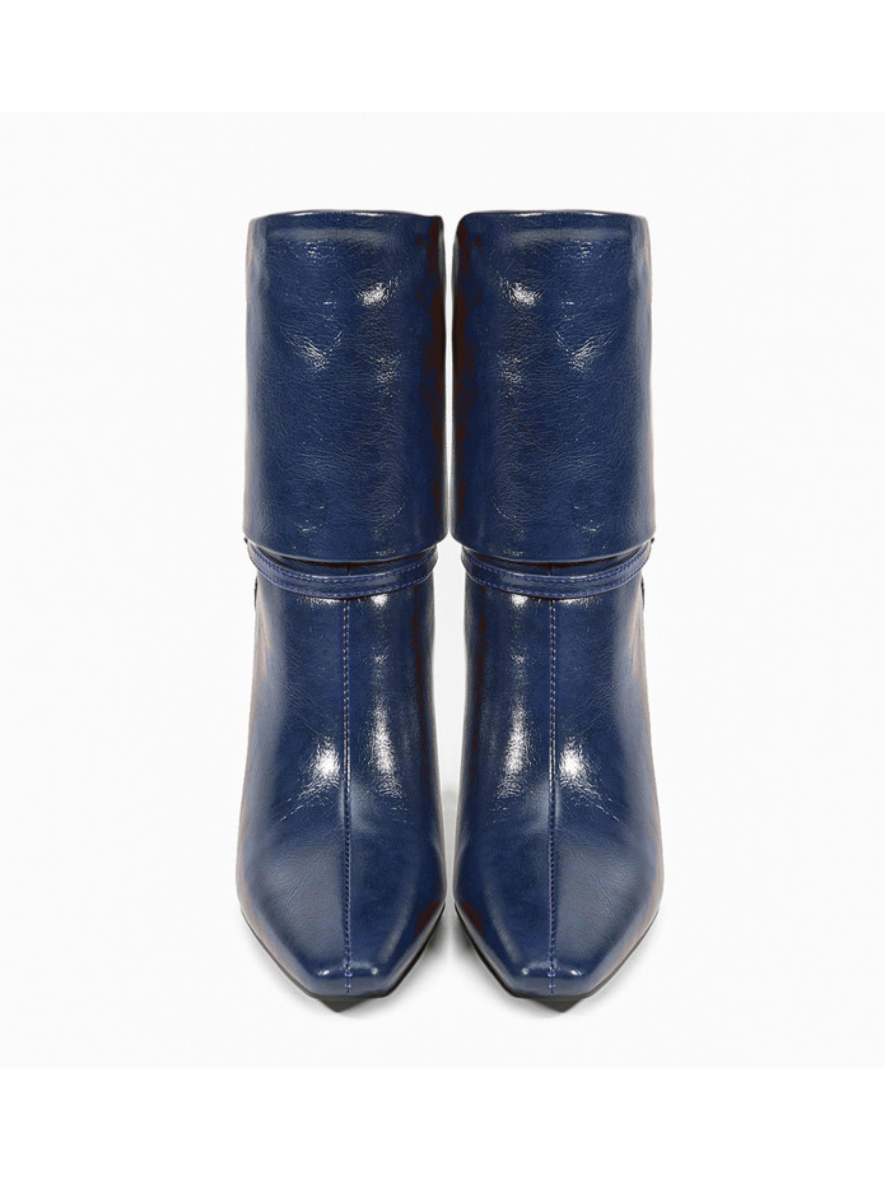 Navy Blue Fold-Over Ankle Boots Women