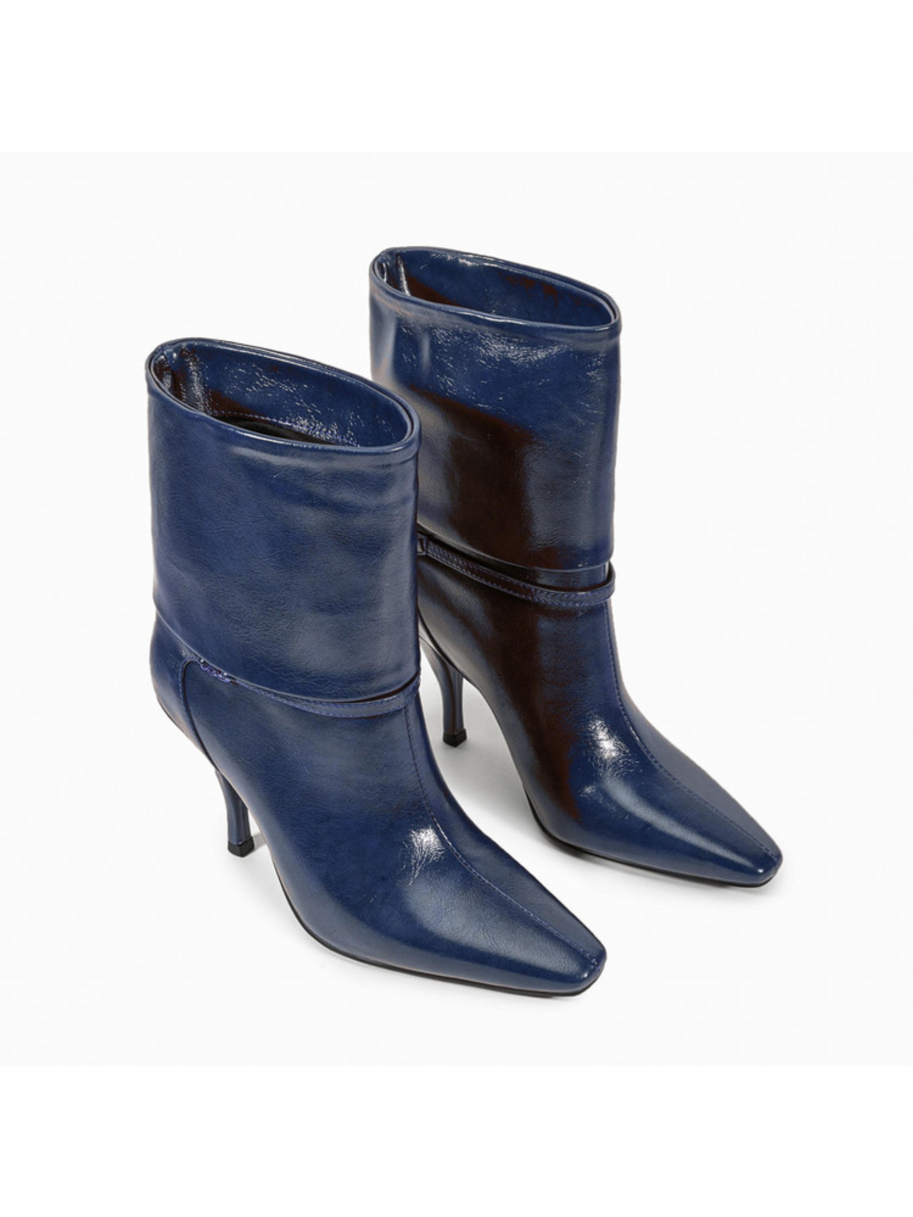 Navy Blue Fold-Over Ankle Boots Women